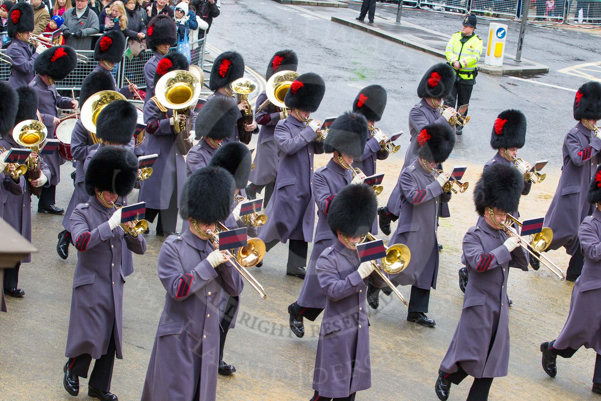 Lord Mayor's Show 2012: Entry 139 - The Band of the Coldstream Guards..
Press stand opposite Mansion House, City of London,
London,
Greater London,
United Kingdom,
on 10 November 2012 at 12:06, image #1886