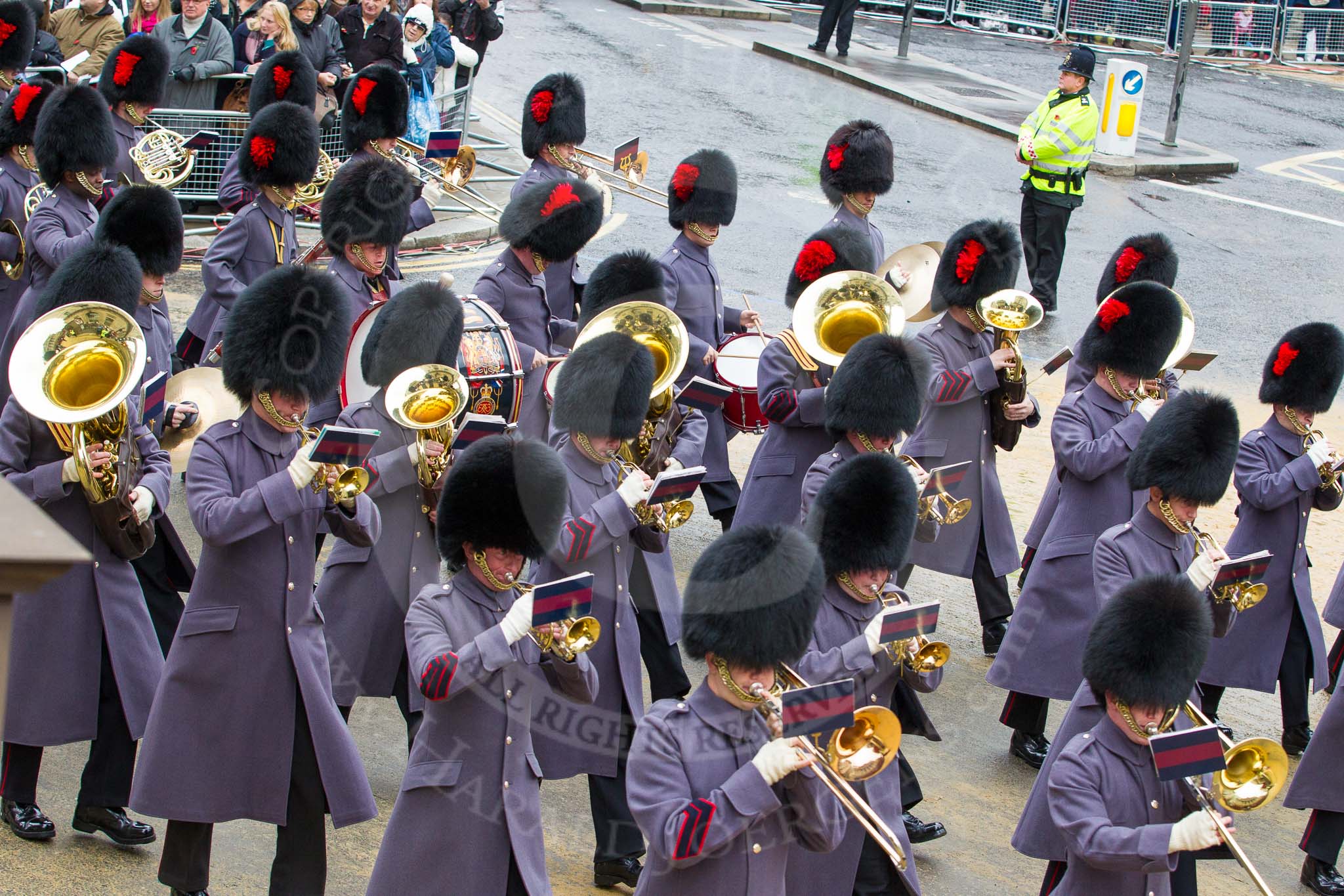 Lord Mayor's Show 2012: Entry 139 - The Band of the Coldstream Guards..
Press stand opposite Mansion House, City of London,
London,
Greater London,
United Kingdom,
on 10 November 2012 at 12:06, image #1889