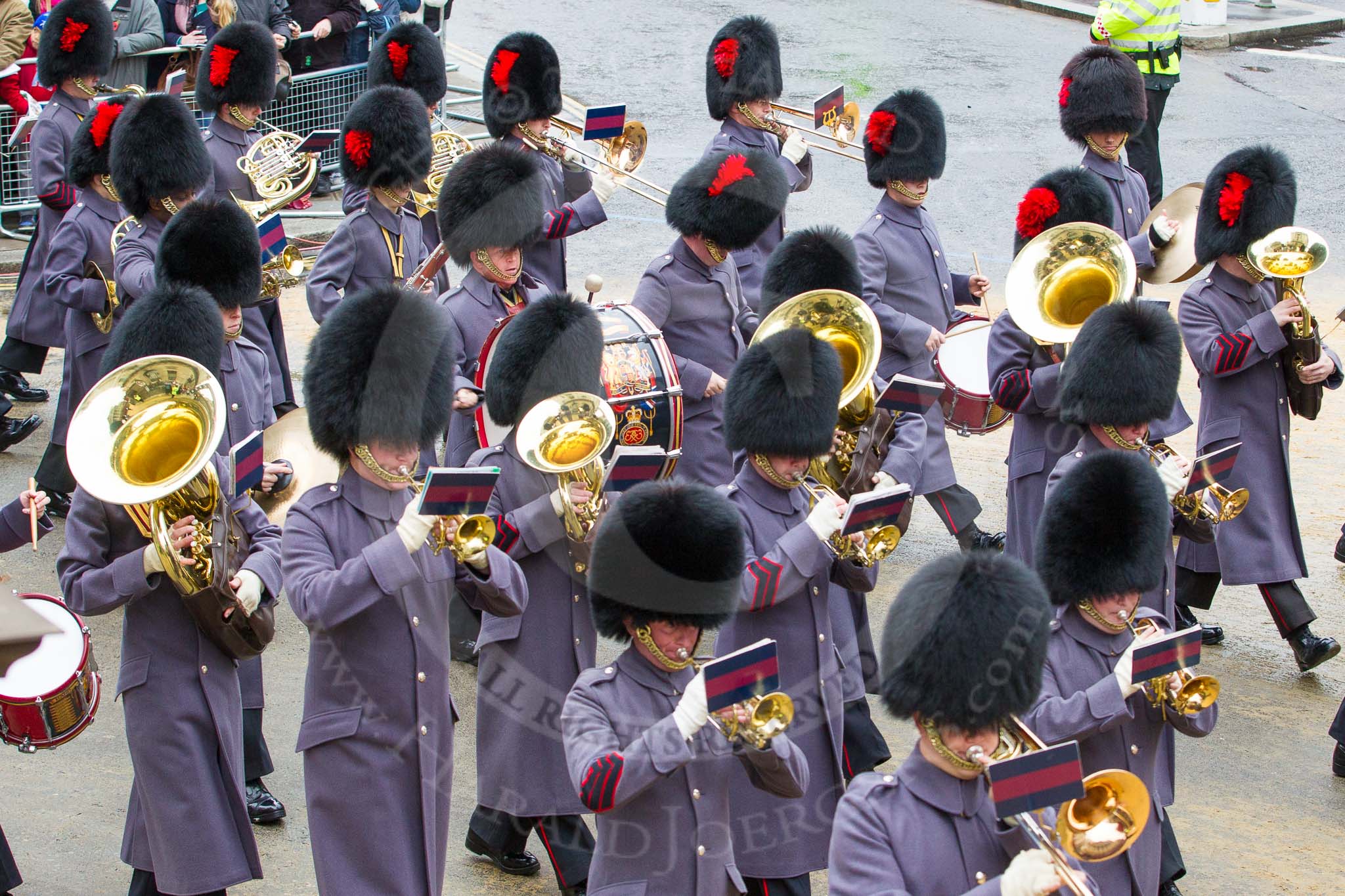 Lord Mayor's Show 2012: Entry 139 - The Band of the Coldstream Guards..
Press stand opposite Mansion House, City of London,
London,
Greater London,
United Kingdom,
on 10 November 2012 at 12:06, image #1890