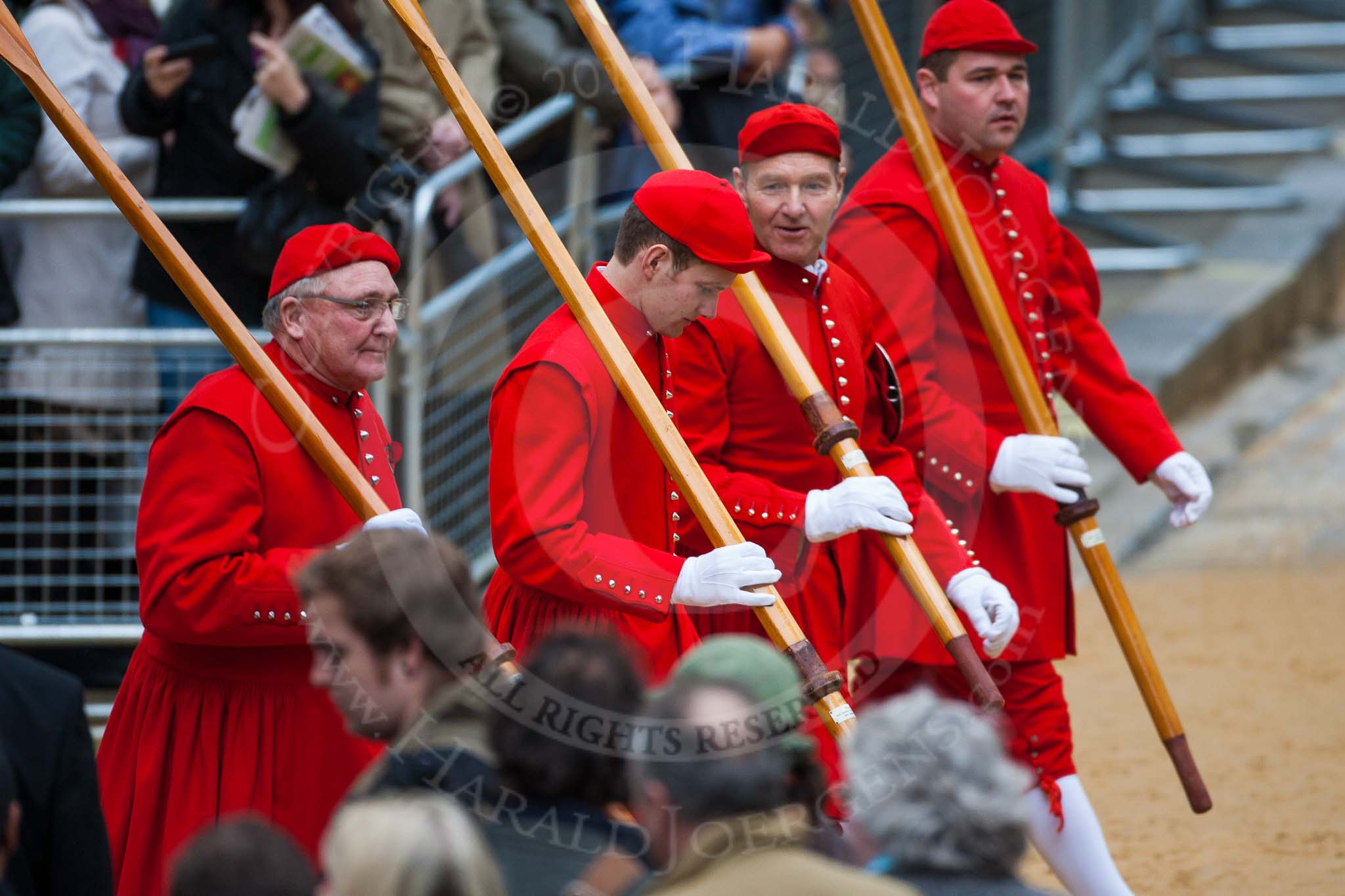 Lord Mayor's Show 2012: Thames Watermen in their red Dogget's Coat and Badge..
Press stand opposite Mansion House, City of London,
London,
Greater London,
United Kingdom,
on 10 November 2012 at 12:11, image #1928