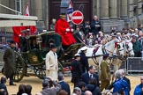 Lord Mayor's Show 2012: Entry 142 - Late Lord Mayor, Alderman and Mrs David Wootton, with the Chaplain Andrew Walker, escorted by four Yeoman Warders and cadets of 1475 (Dulwich) Squadron. Two Dogget's Coat and Badge men stand on the rear of the carriage..
Press stand opposite Mansion House, City of London,
London,
Greater London,
United Kingdom,
on 10 November 2012 at 12:07, image #1900