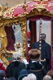 Lord Mayor's Show 2012: The Chaplin, the Sergeant of Arms, and the Sword Bearer, getting into the State Coach..
Press stand opposite Mansion House, City of London,
London,
Greater London,
United Kingdom,
on 10 November 2012 at 12:11, image #1933