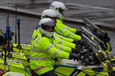 Lord Mayor's Show 2012: An almost perfect lineup of three Metropolitan Police Yamaha motorbikes..
Press stand opposite Mansion House, City of London,
London,
Greater London,
United Kingdom,
on 10 November 2012 at 12:13, image #1955