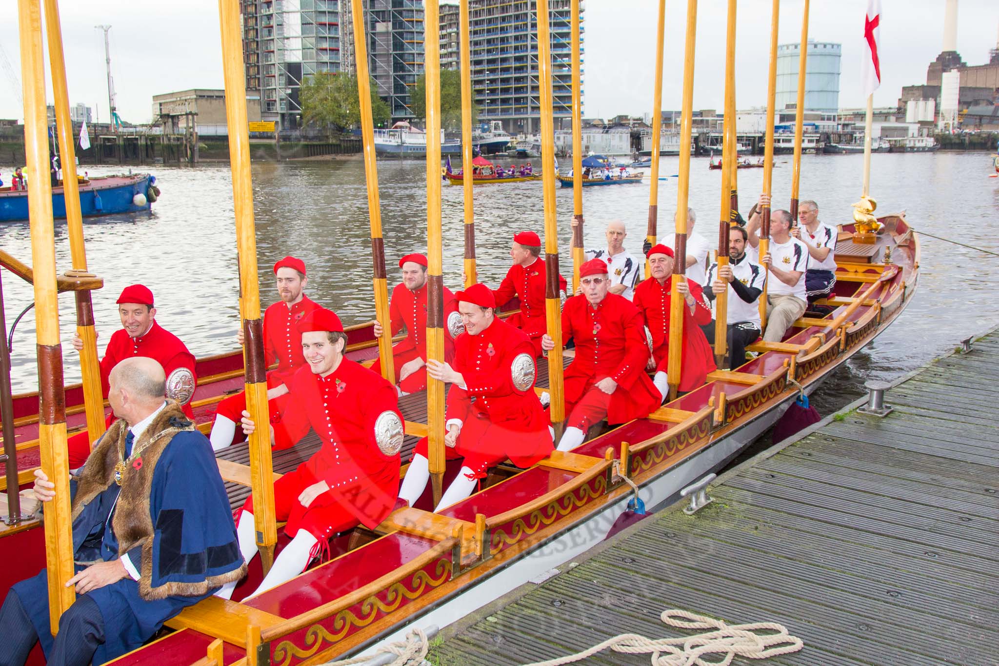 Lord Mayor's Show 2013: Thames Watermen on board of Gloriana, the barge built for The Queen's Diamond Jubilee, ready to row the Lord Mayor from Westminster to the City. Photo by Mike Garland..




on 09 November 2013 at 08:35, image #8