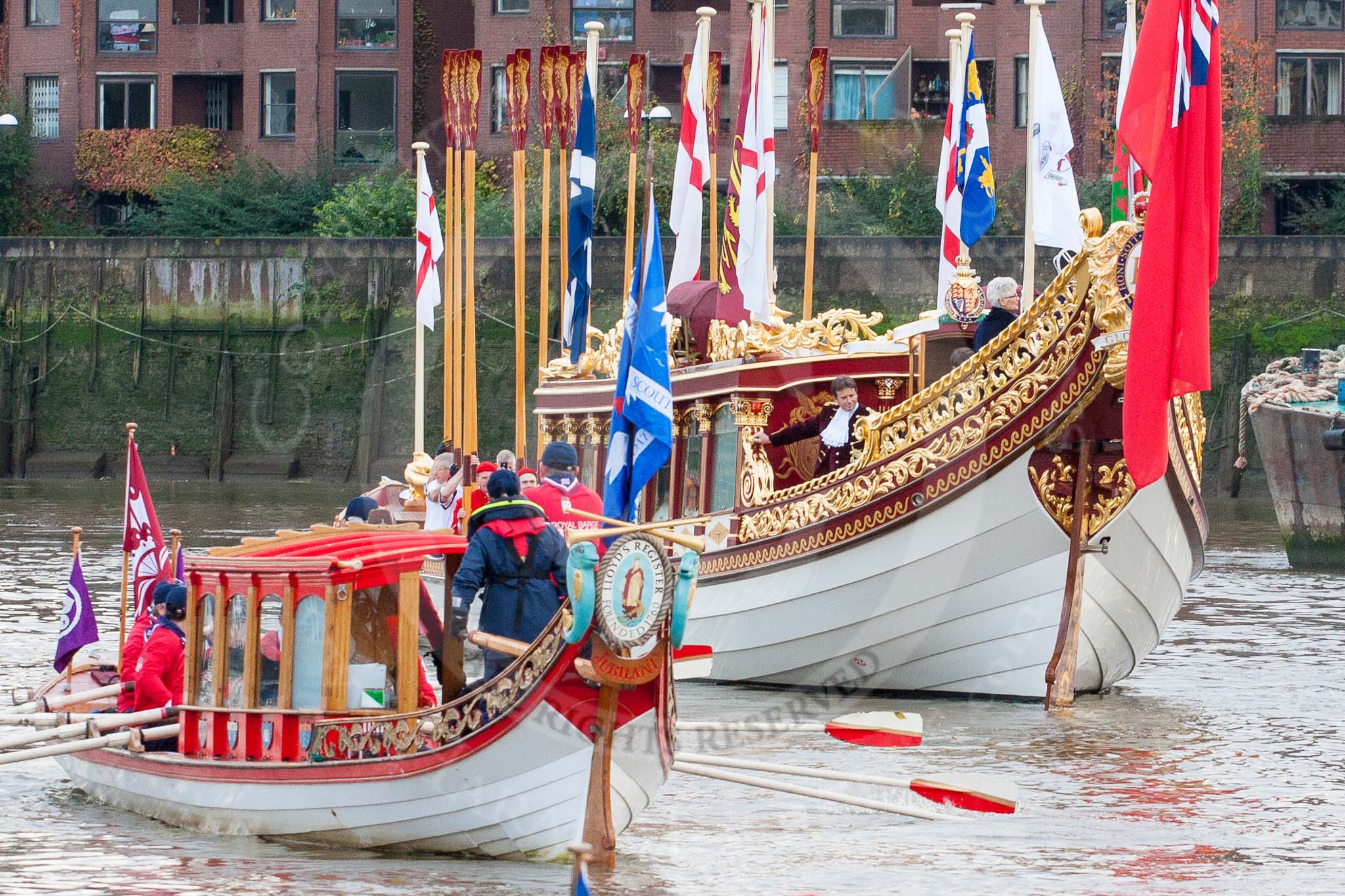 Lord Mayor's Show 2013: The Queen's Row Barge Gloriana leading the Lord Mayor's flotilla down the Thames from Westminster to the City. Photo by Mike Garland..




on 09 November 2013 at 08:40, image #13