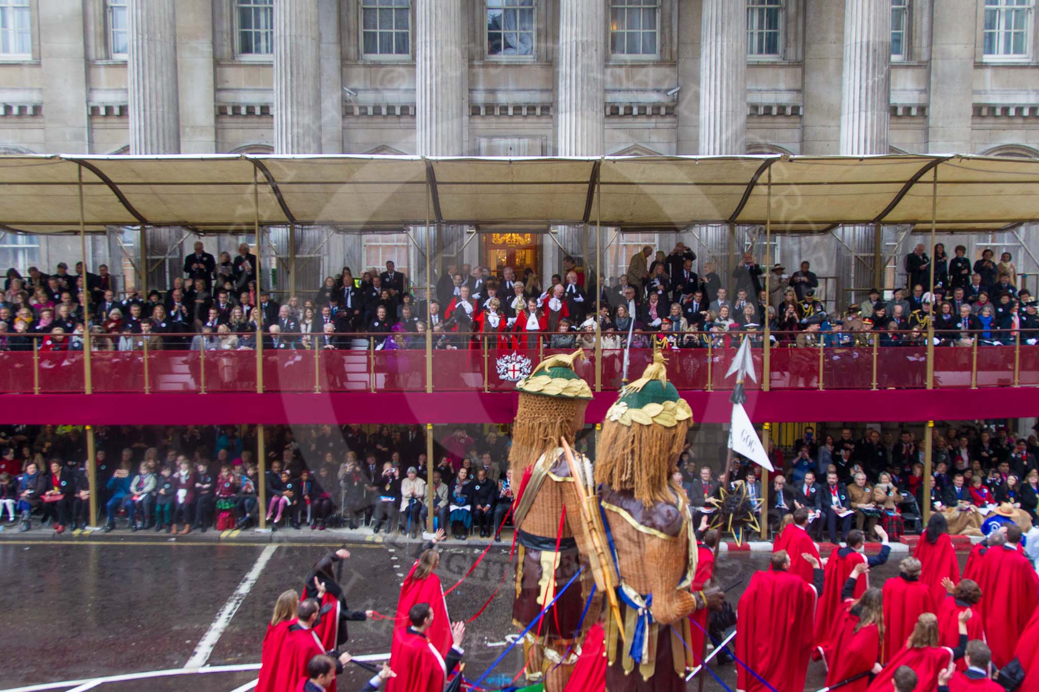 Lord Mayor's Show 2013: 7-Society of Young Freemen, escorts the figures of God and Magog, traditional guardians of London..
Press stand opposite Mansion House, City of London,
London,
Greater London,
United Kingdom,
on 09 November 2013 at 11:03, image #195