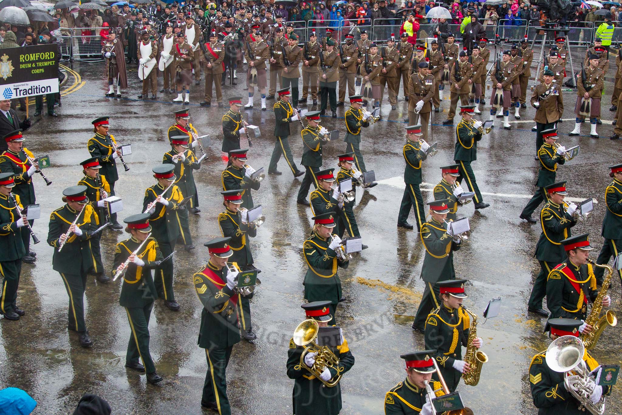 Lord Mayor's Show 2013: 8-Romford Drum & Trumpet Corps has been performing in the Lord Mayor's Show since 1974..
Press stand opposite Mansion House, City of London,
London,
Greater London,
United Kingdom,
on 09 November 2013 at 11:03, image #207