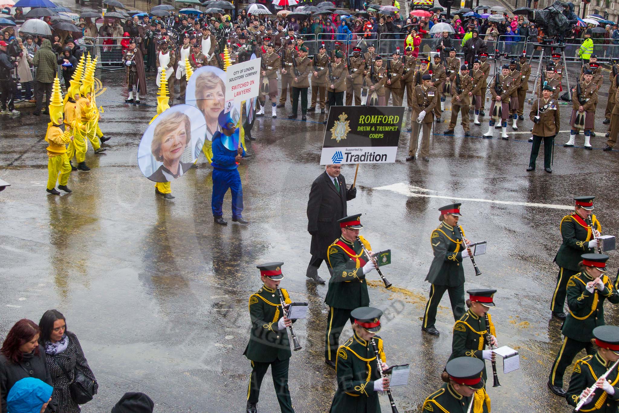 Lord Mayor's Show 2013: 8-Romford Drum & Trumpet Corps has been performing in the Lord Mayor's Show since 1974..
Press stand opposite Mansion House, City of London,
London,
Greater London,
United Kingdom,
on 09 November 2013 at 11:03, image #211