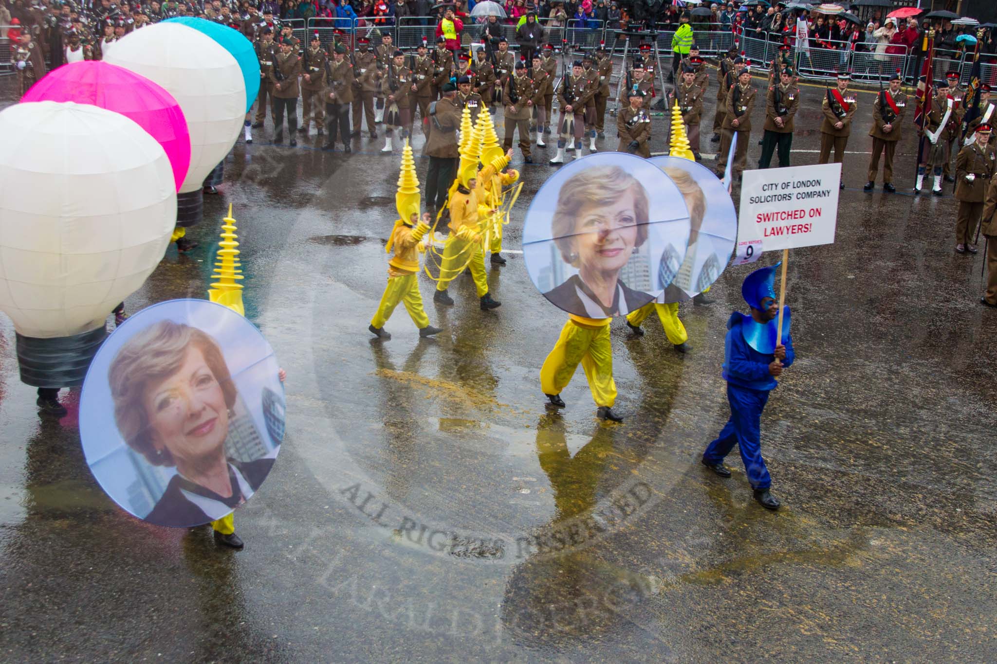 Lord Mayor's Show 2013: Group 9 - the City of London Solicitor's Company, representing 15,000 City solicitors, and the Mother Company of the new Lord Mayor, Fiona Woolf..
Press stand opposite Mansion House, City of London,
London,
Greater London,
United Kingdom,
on 09 November 2013 at 11:04, image #213