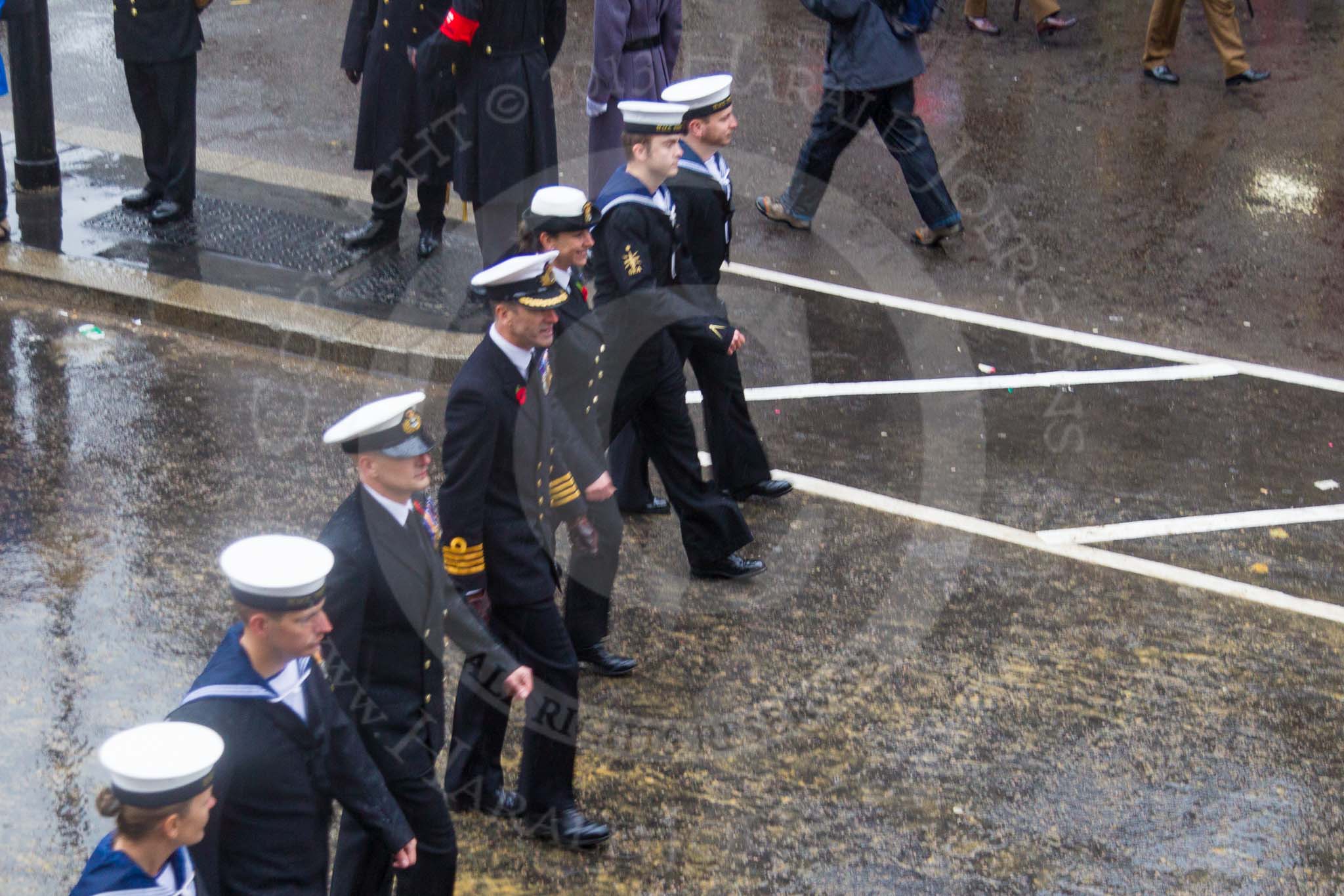 Lord Mayor's Show 2013: 11-Worshipful Company of Wax Chandlers- orginally based on the beeswax trade, with representatives from HMS Protector, The Royal Navy's Ice patrol Ship..
Press stand opposite Mansion House, City of London,
London,
Greater London,
United Kingdom,
on 09 November 2013 at 11:05, image #240