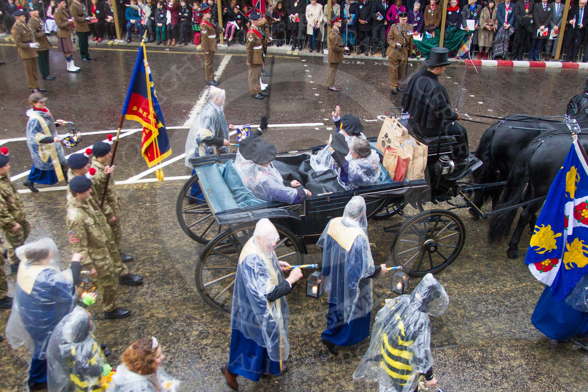 Lord Mayor's Show 2013: 11-Worshipful Company of Wax Chandlers- orginally based on the beeswax trade with representatives from 5 Rifles and British wax industry..
Press stand opposite Mansion House, City of London,
London,
Greater London,
United Kingdom,
on 09 November 2013 at 11:05, image #248