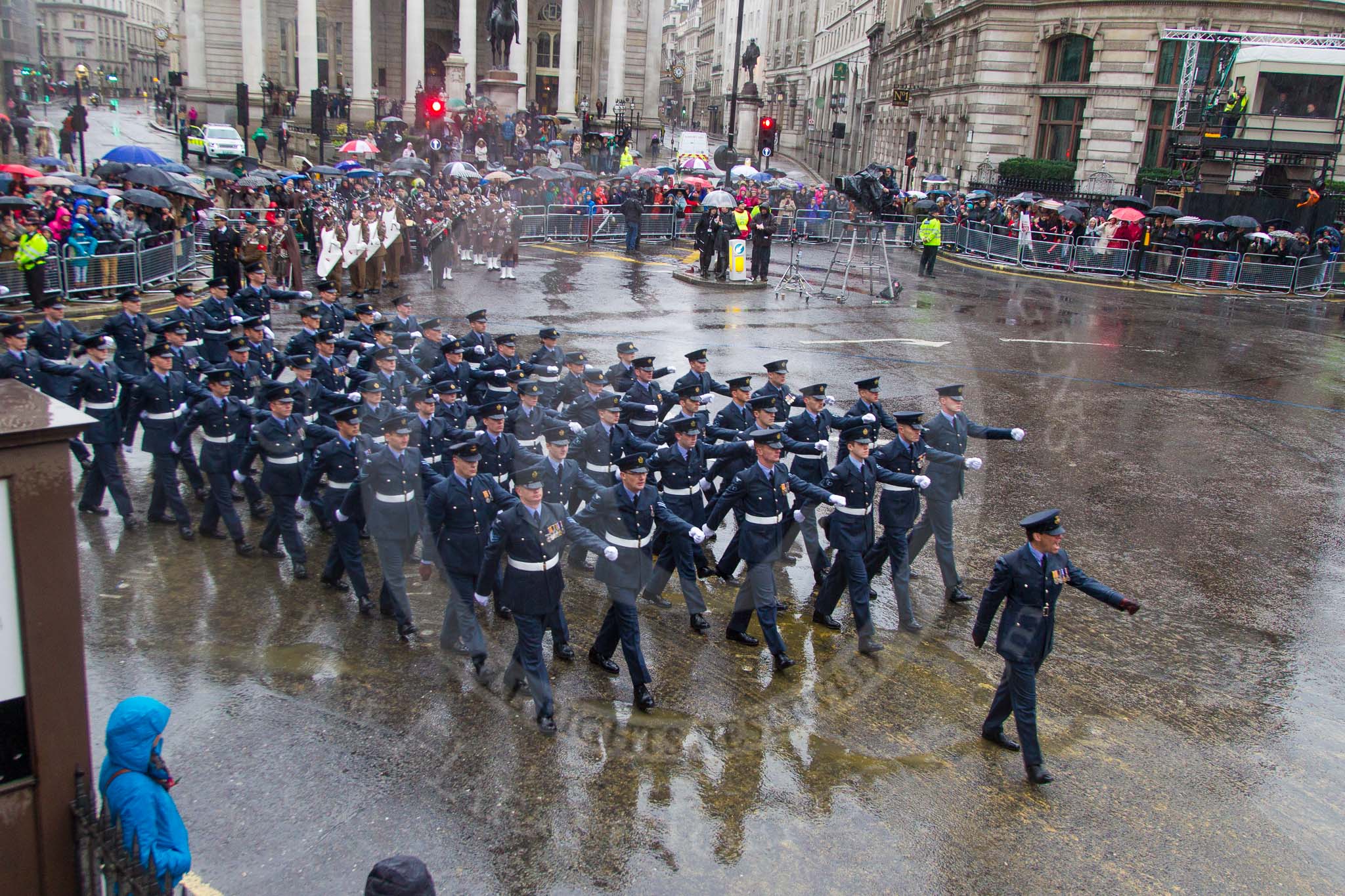 Lord Mayor's Show 2013: 16-Royal Air Force- marching contingent includes Regular and Reserve personnel..
Press stand opposite Mansion House, City of London,
London,
Greater London,
United Kingdom,
on 09 November 2013 at 11:08, image #292