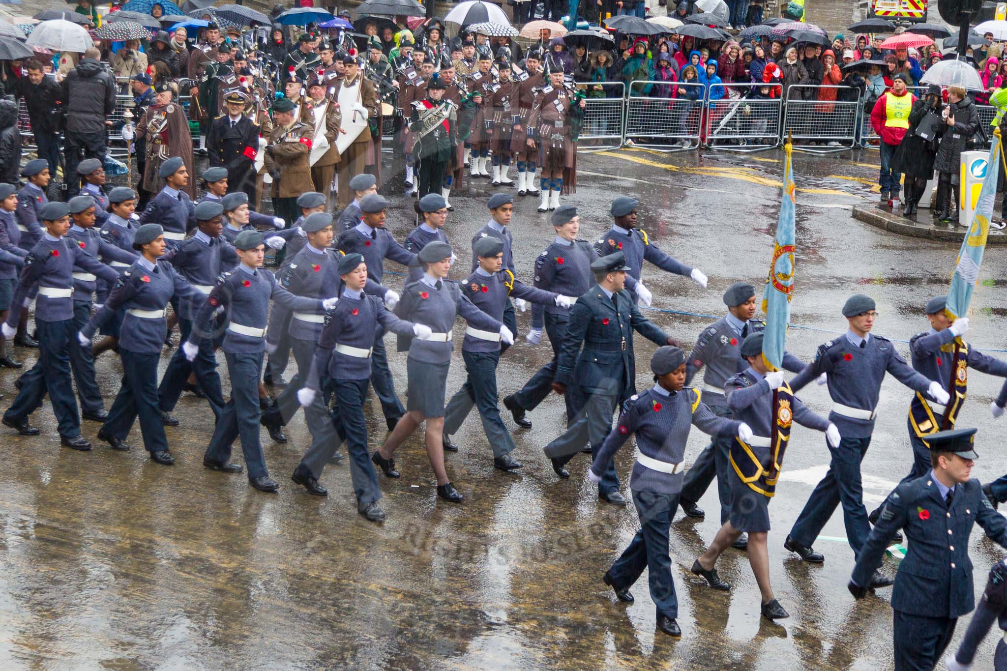 Lord Mayor's Show 2013: 23-Air Training Corps-national youth organisation with more than 40,000 members age between 13 and 20..
Press stand opposite Mansion House, City of London,
London,
Greater London,
United Kingdom,
on 09 November 2013 at 11:11, image #345