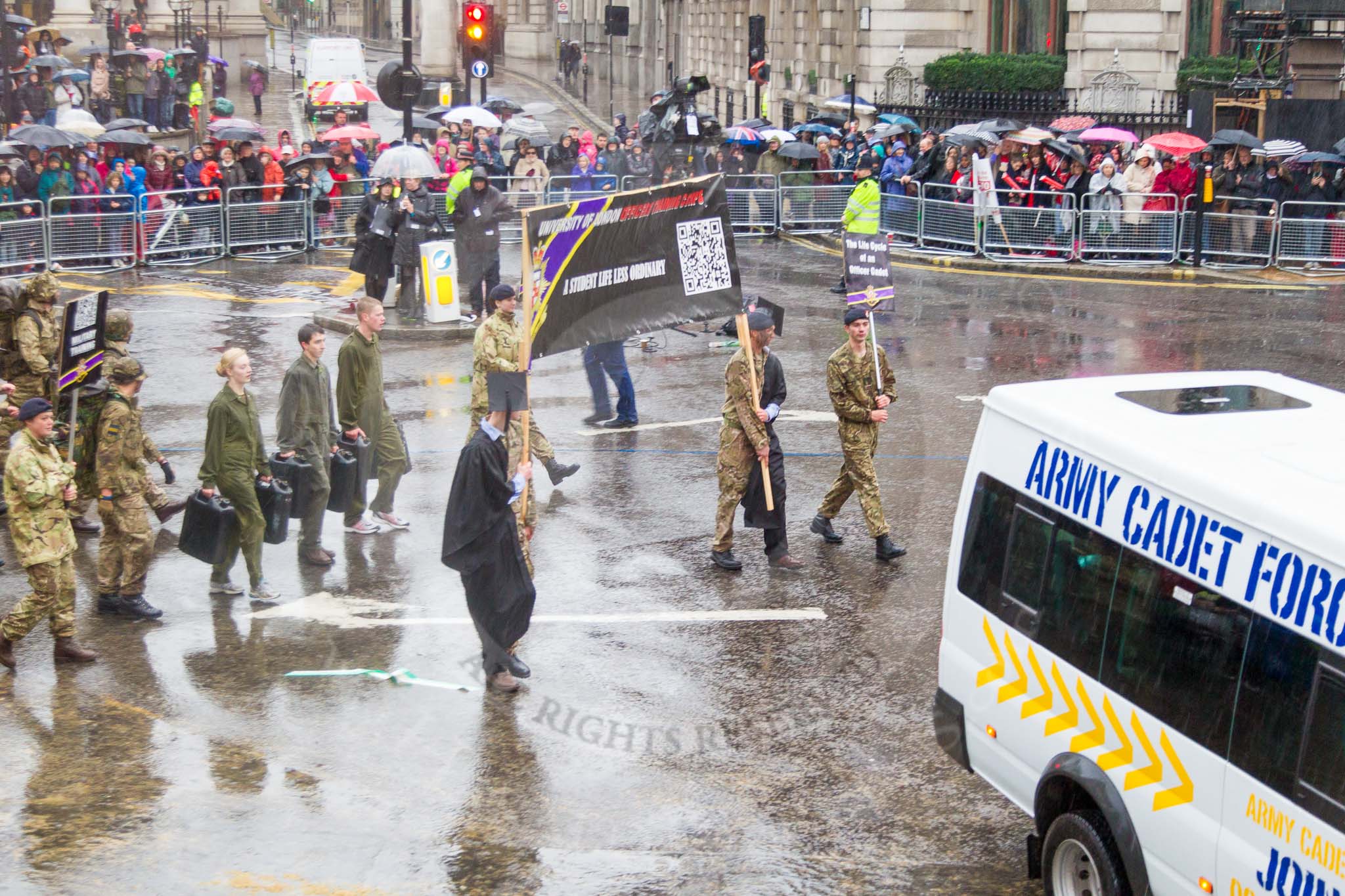 Lord Mayor's Show 2013: 25-Univeristy of London Officer Training Corps- offers excellent opportunities for leadership developmnent through military training, adventurous training and social activities..
Press stand opposite Mansion House, City of London,
London,
Greater London,
United Kingdom,
on 09 November 2013 at 11:12, image #362