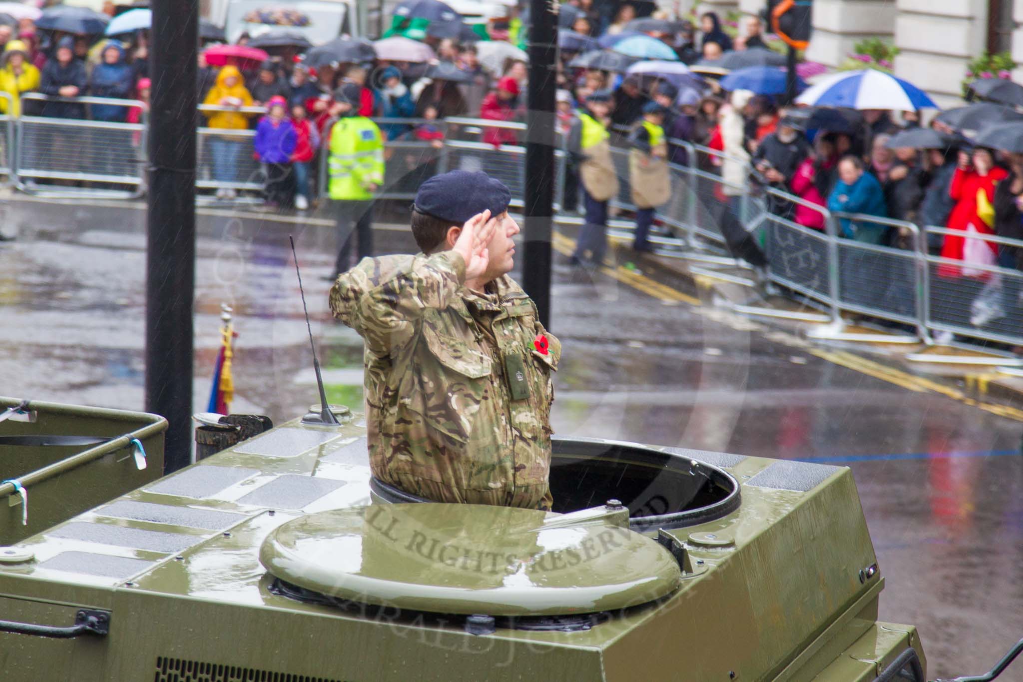 Lord Mayor's Show 2013: 32-265 Battery, 106 Regiment Royal Artillery- provides highly trained reserves , it is only army reserve unit operating missile lunchers..
Press stand opposite Mansion House, City of London,
London,
Greater London,
United Kingdom,
on 09 November 2013 at 11:17, image #419