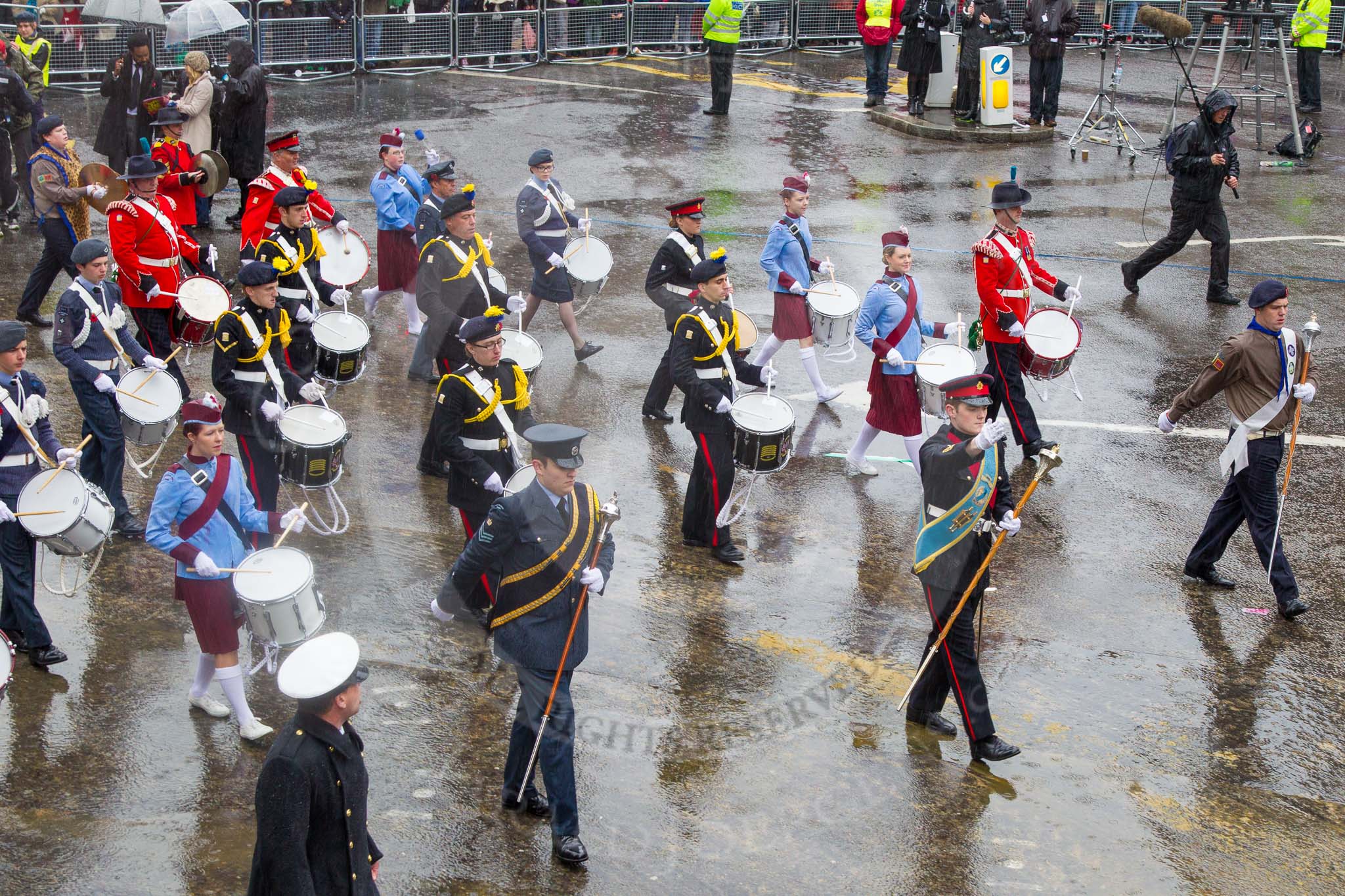 Lord Mayor's Show 2013: 35- Corps of Drums Society- was formed in 1977 for the preservation of drum, fife and bugle music of the British Army..
Press stand opposite Mansion House, City of London,
London,
Greater London,
United Kingdom,
on 09 November 2013 at 11:18, image #451