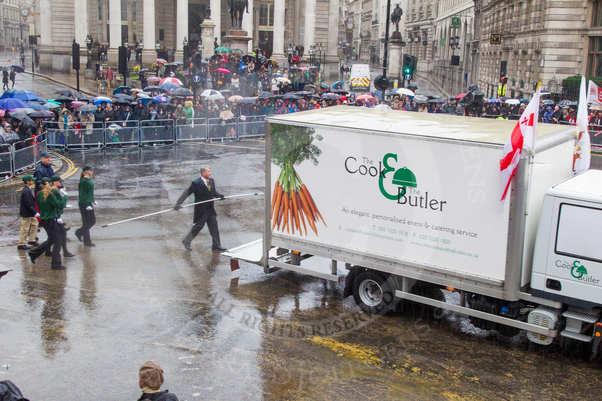 Lord Mayor's Show 2013: 36- The Cook & The Butler Event Company- one of  London's leading caterers..
Press stand opposite Mansion House, City of London,
London,
Greater London,
United Kingdom,
on 09 November 2013 at 11:19, image #463