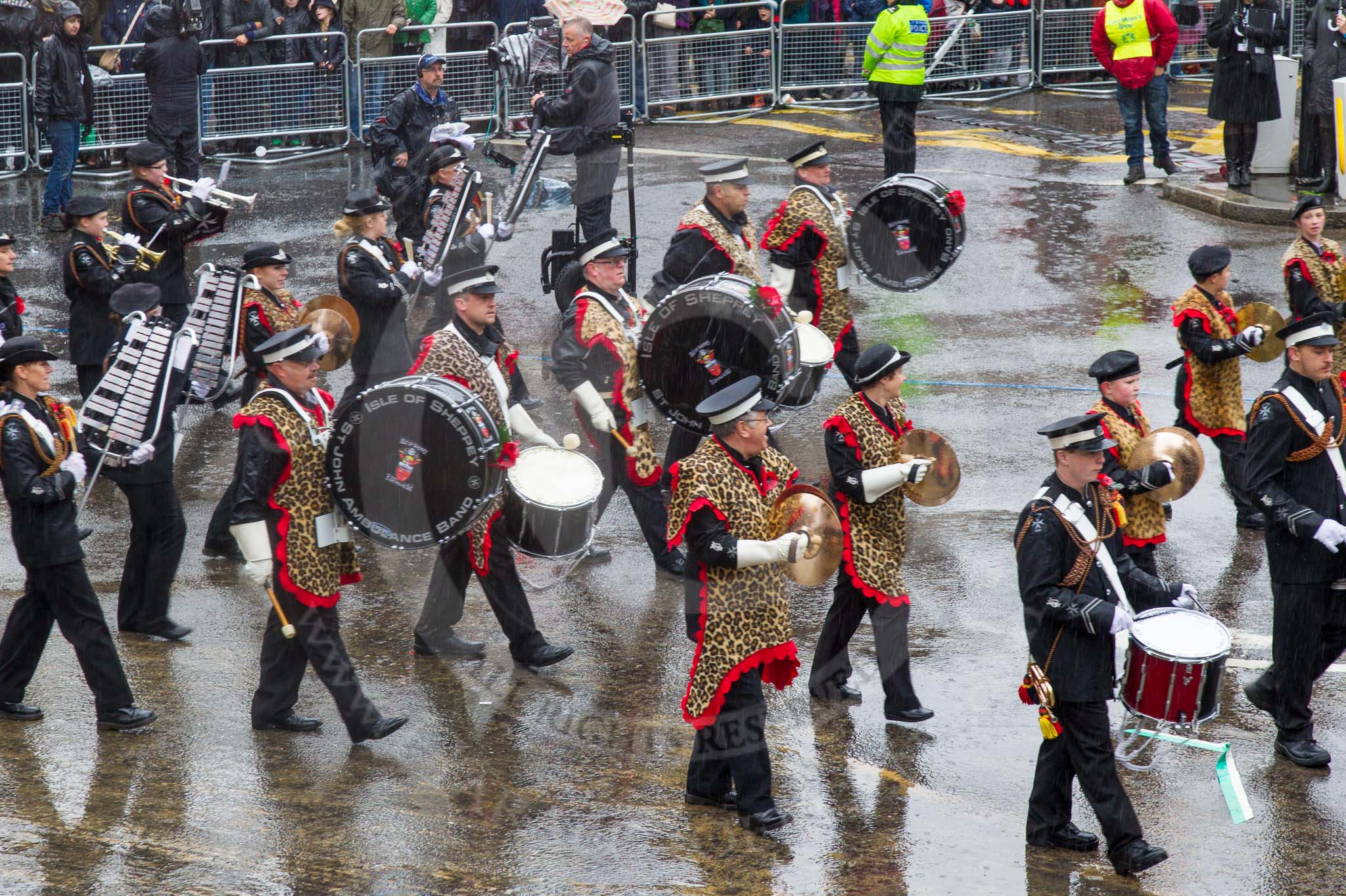 Lord Mayor's Show 2013: 42- Isle of Sheppey St John Ambulance Band-band has been performing since 1946.Its members are aged from 11 to 76 and all are volunteers..
Press stand opposite Mansion House, City of London,
London,
Greater London,
United Kingdom,
on 09 November 2013 at 11:22, image #525