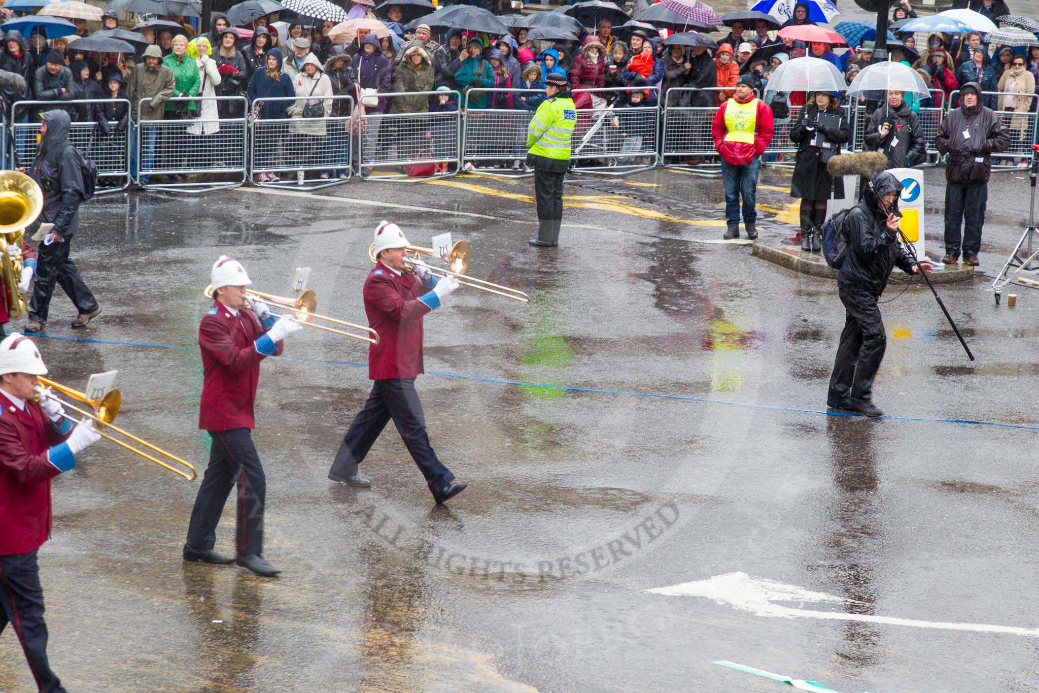 Lord Mayor's Show 2013: 61-Household Tropps  Band of theSalvation Army-this is the band represents some 500 Salvation Army bands from all over of UK..
Press stand opposite Mansion House, City of London,
London,
Greater London,
United Kingdom,
on 09 November 2013 at 11:34, image #777