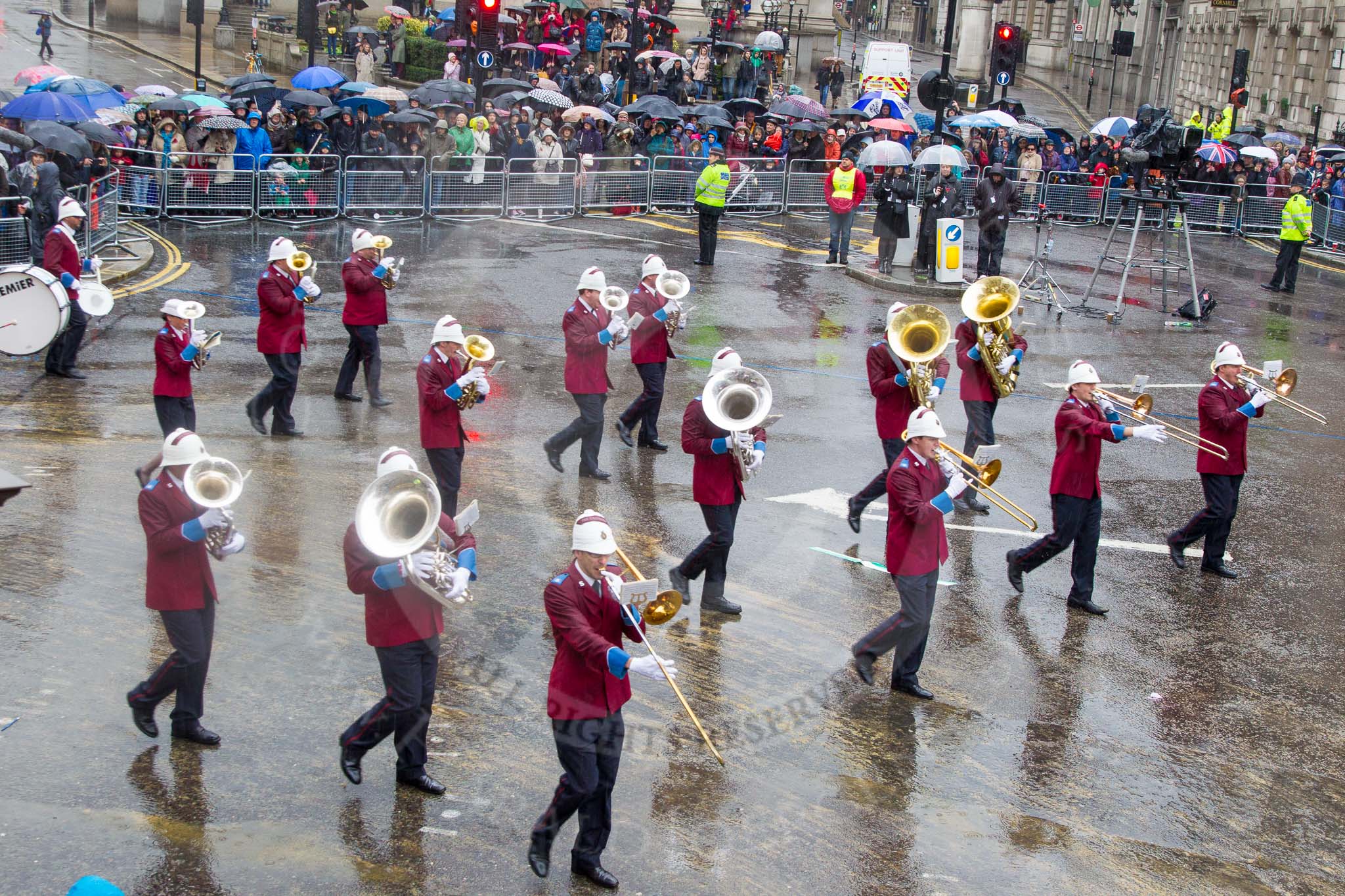 Lord Mayor's Show 2013: 61-Household Tropps  Band of theSalvation Army-this is the band represents some 500 Salvation Army bands from all over of UK..
Press stand opposite Mansion House, City of London,
London,
Greater London,
United Kingdom,
on 09 November 2013 at 11:34, image #780