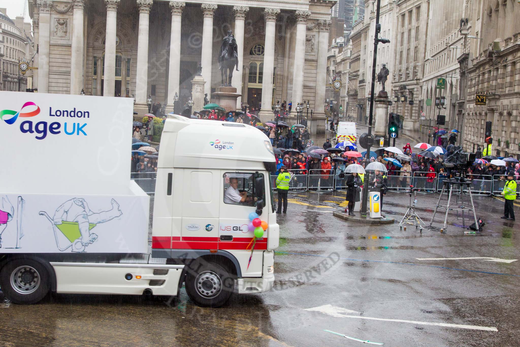 Lord Mayor's Show 2013: 71- Age UK London-it works hard to support and enhance local projects and champion the voices of older people at regional level..
Press stand opposite Mansion House, City of London,
London,
Greater London,
United Kingdom,
on 09 November 2013 at 11:39, image #859
