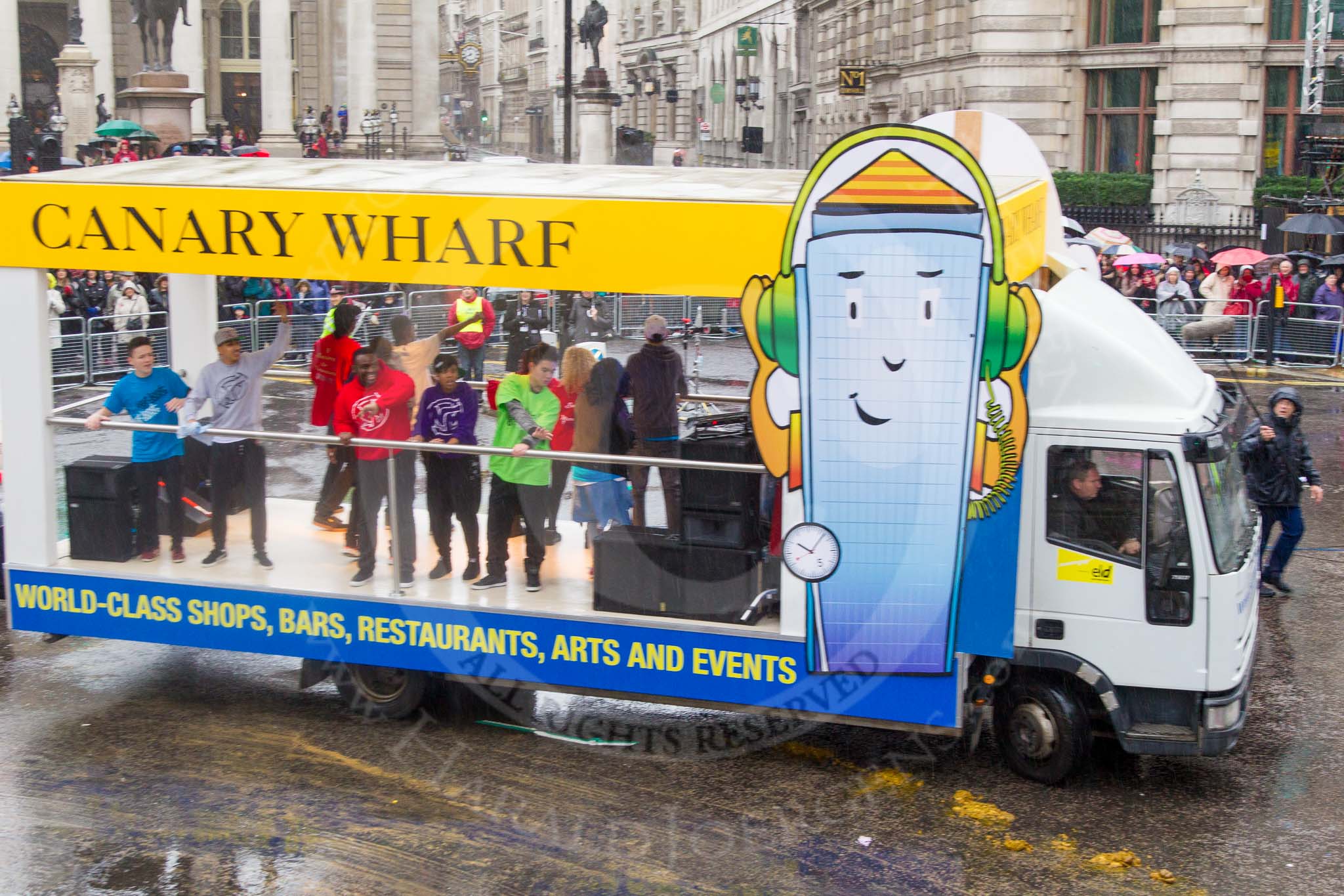Lord Mayor's Show 2013: 79-Canary Wharf Group- has been performing since the inception of the East London estate to create a vibrant heart to the local and business community..
Press stand opposite Mansion House, City of London,
London,
Greater London,
United Kingdom,
on 09 November 2013 at 11:42, image #926