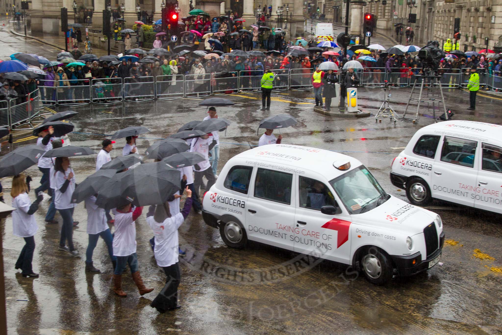 Lord Mayor's Show 2013: 80-Kyocera Document Solutions-celebrating 25 years of success in UK. Proud pioneers of sustainable, low-cost office printing, helps organisations across the public, private to save money , cut cost and reduce their footprint..
Press stand opposite Mansion House, City of London,
London,
Greater London,
United Kingdom,
on 09 November 2013 at 11:43, image #933