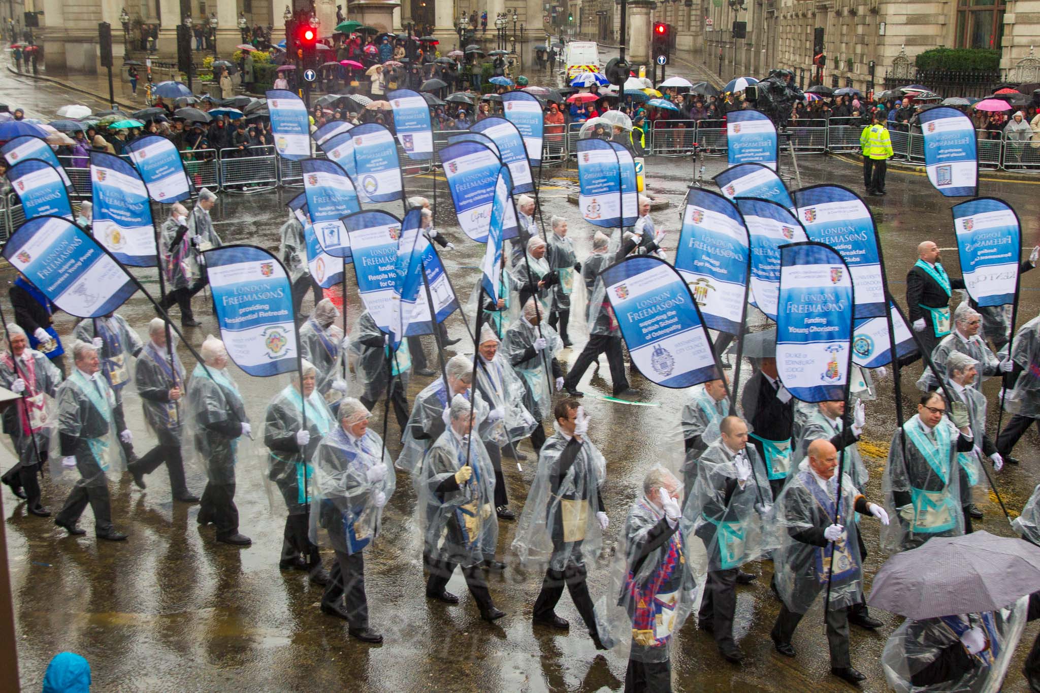 Lord Mayor's Show 2013: 86-Metropolitan Grand Lodge of London-
integrity, honesty and community support are at the heart of Freemasonry..
Press stand opposite Mansion House, City of London,
London,
Greater London,
United Kingdom,
on 09 November 2013 at 11:47, image #1042