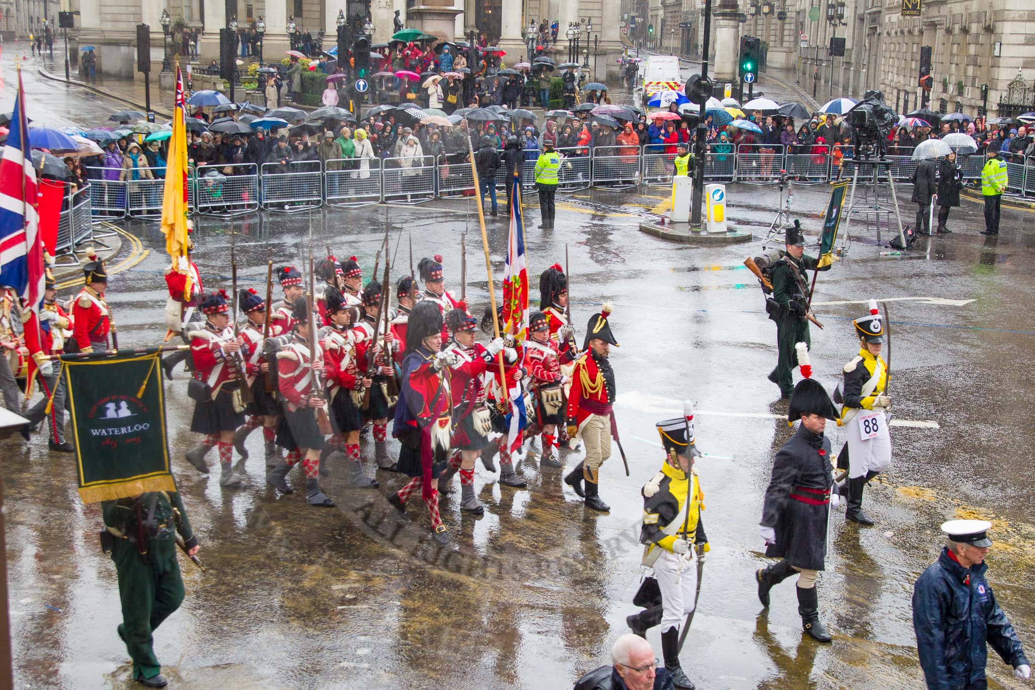 Lord Mayor's Show 2013: 88-The Belgain Tourist Board Road to Waterloo 200-the Napoleonic Association supports people with a common interest in the period from Freanch Revolution to the Battle of Waterloo in 1815..
Press stand opposite Mansion House, City of London,
London,
Greater London,
United Kingdom,
on 09 November 2013 at 11:48, image #1073