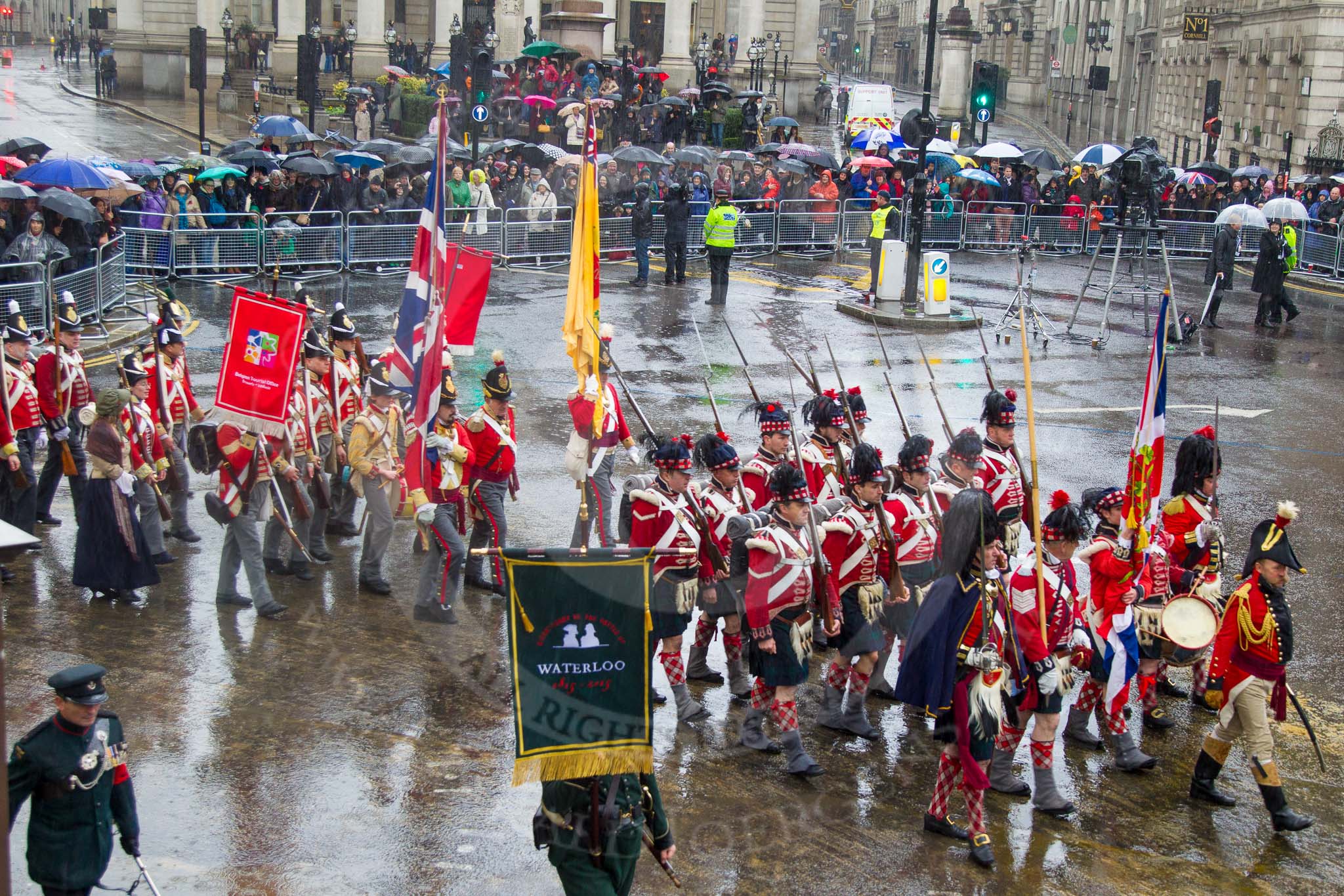 Lord Mayor's Show 2013: 88-The Belgain Tourist Board Road to Waterloo 200-the Napoleonic Association supports people with a common interest in the period from Freanch Revolution to the Battle of Waterloo in 1815..
Press stand opposite Mansion House, City of London,
London,
Greater London,
United Kingdom,
on 09 November 2013 at 11:48, image #1076