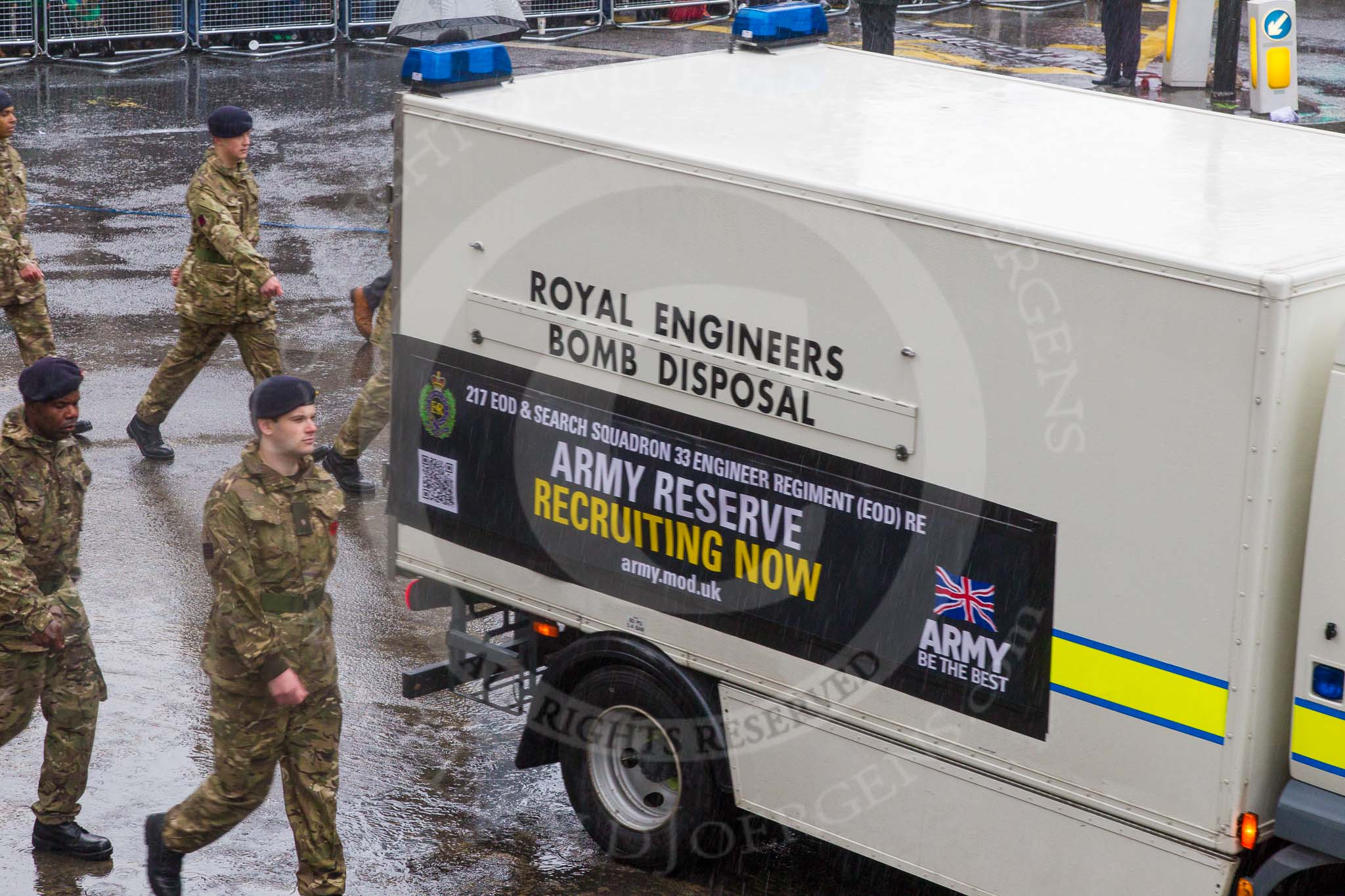 Lord Mayor's Show 2013: 90-217 Squadron 33 Engineer Regiment Royal Engineers- specialising in explosive ordance disposal and high-risk, high-assurance search support..
Press stand opposite Mansion House, City of London,
London,
Greater London,
United Kingdom,
on 09 November 2013 at 11:49, image #1096