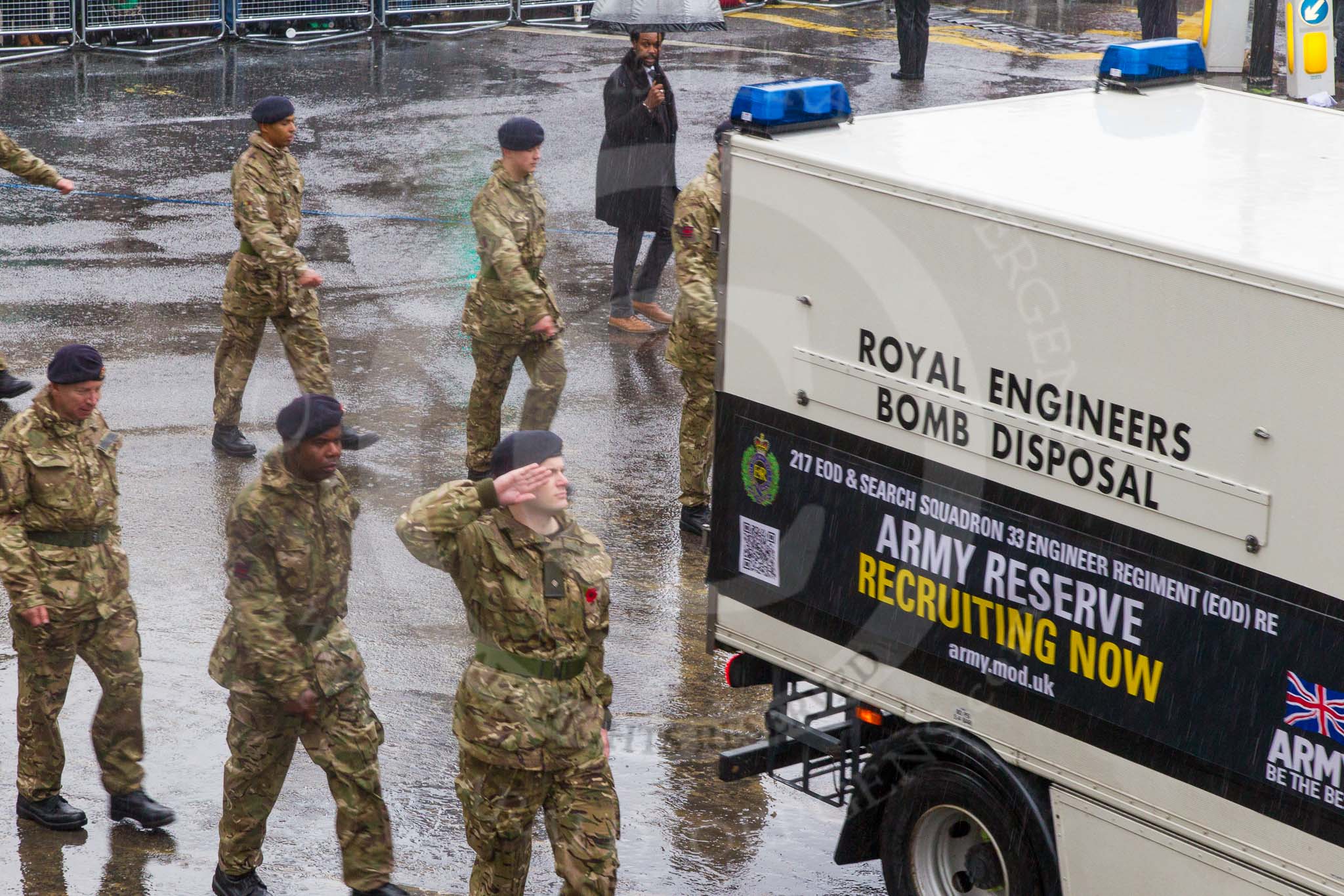 Lord Mayor's Show 2013: 90-217 Squadron 33 Engineer Regiment Royal Engineers- specialising in explosive ordance disposal and high-risk, high-assurance search support..
Press stand opposite Mansion House, City of London,
London,
Greater London,
United Kingdom,
on 09 November 2013 at 11:49, image #1097