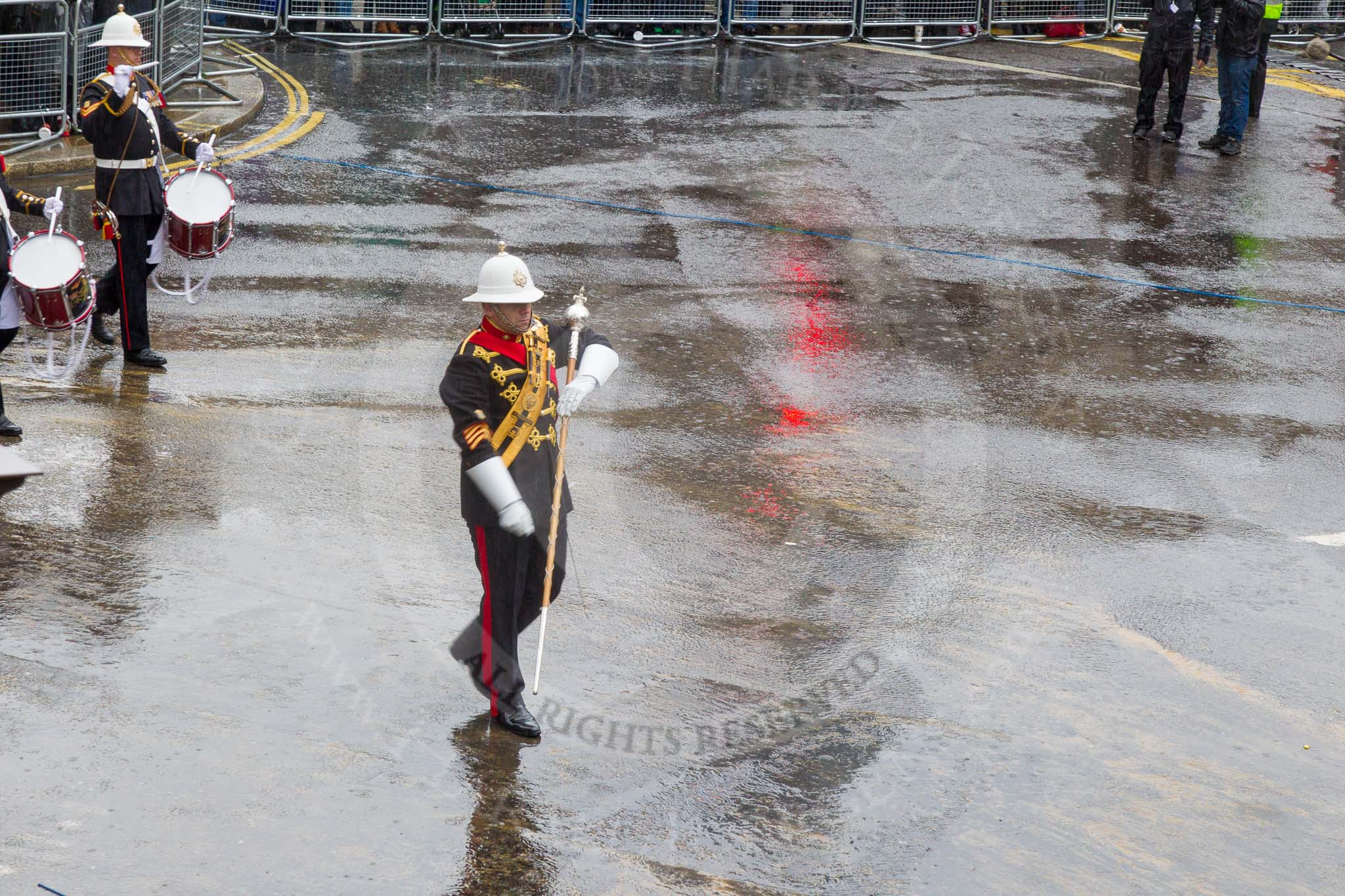 Lord Mayor's Show 2013: 94-Royal Marines Band( HMS Collingwood)-was formed in 2009 and has performed at the Lord Mayor's Show, the Diamong Jubilee, the London 2012 Olympic Games and the subsequent Athlete's Parade..
Press stand opposite Mansion House, City of London,
London,
Greater London,
United Kingdom,
on 09 November 2013 at 11:51, image #1142