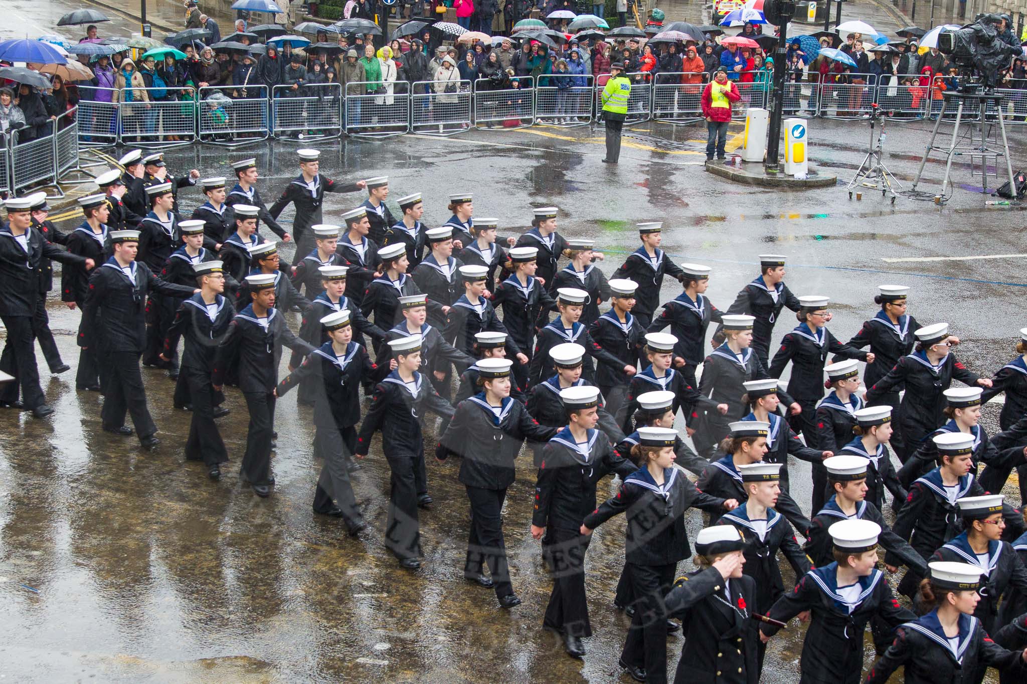Photo 1311091154151D44482HaraldJoergens Lord Mayor's Show 2013: 101-London Area Sea Cadet Band-more than 100 Sea Cadets from 16 units across London are taking part in the parade this year..
Press stand opposite Mansion House, City of London,
London,
Greater London,
United Kingdom,
on 09 November 2013 at 11:54, image #1205