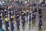 Lord Mayor's Show 2013: 1-The Band of Scots Guards reinforced by some of Coldstream Guards lead the procession..
Press stand opposite Mansion House, City of London,
London,
Greater London,
United Kingdom,
on 09 November 2013 at 11:00, image #135