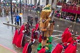 Lord Mayor's Show 2013: 7-Society of Young Freemen, escorts the figures of God and Magog, traditional guardians of London made by Worshipful Company of Basketmakers..
Press stand opposite Mansion House, City of London,
London,
Greater London,
United Kingdom,
on 09 November 2013 at 11:03, image #194