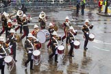 Lord Mayor's Show 2013: 94-Royal Marines Band( HMS Collingwood)-was formed in 2009 and has performed at the Lord Mayor's Show, the Diamong Jubilee, the London 2012 Olympic Games and the subsequent Athlete's Parade..
Press stand opposite Mansion House, City of London,
London,
Greater London,
United Kingdom,
on 09 November 2013 at 11:51, image #1146
