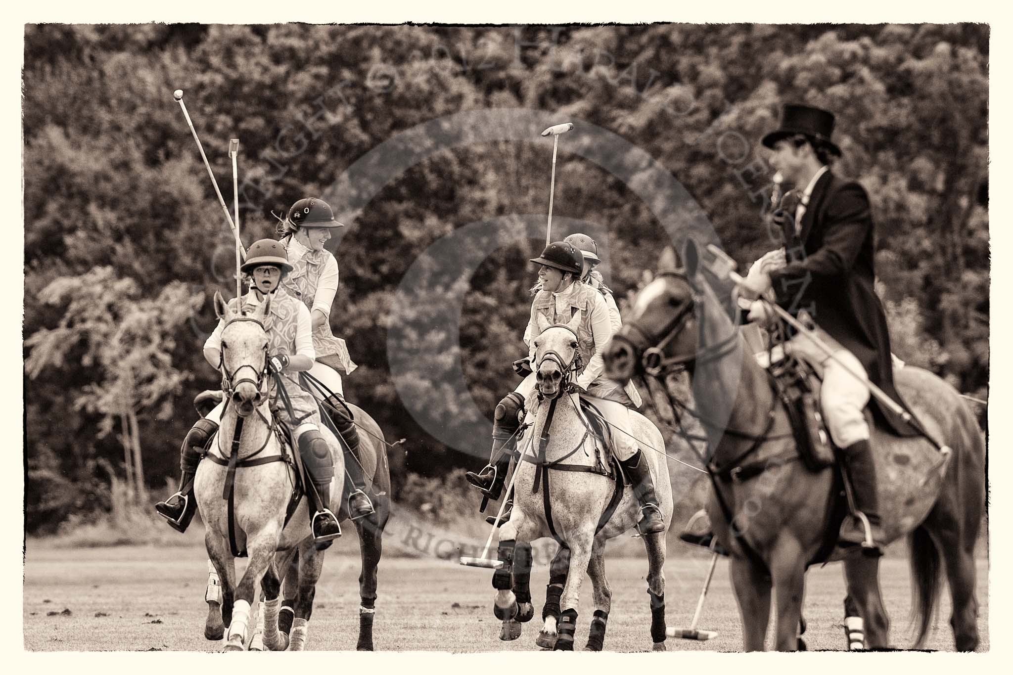 7th Heritage Polo Cup semi-finals: The Amazons of Polo Team returning to middle line - Umpire Guy Higgins is waiting..
Hurtwood Park Polo Club,
Ewhurst Green,
Surrey,
United Kingdom,
on 04 August 2012 at 13:11, image #103