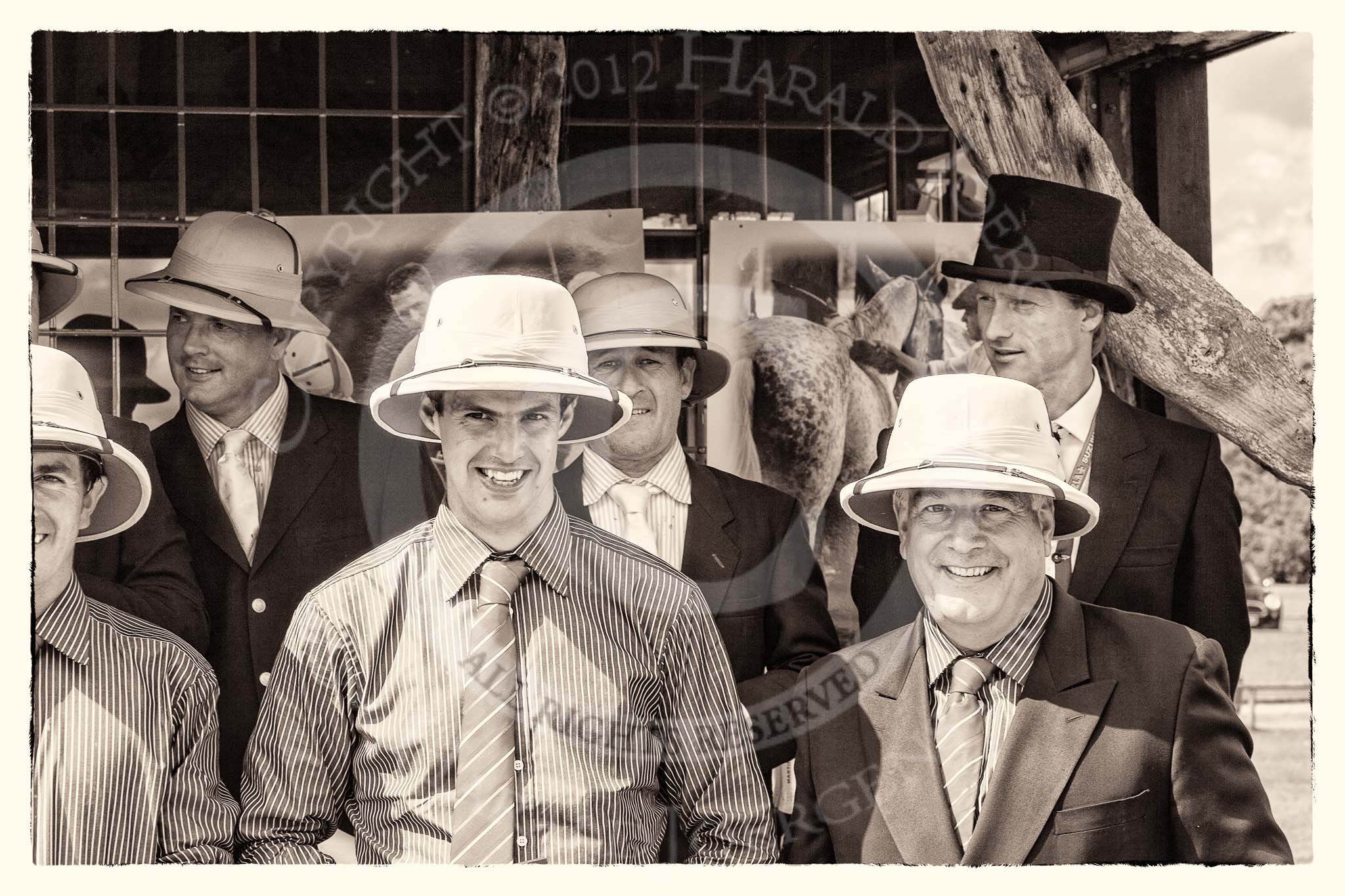 7th Heritage Polo Cup finals: ASCOT TOP HAT Pith Helmets Silver Fox USA POLO TEAM, James Rome & Polo Patron Parke Bradley..
Hurtwood Park Polo Club,
Ewhurst Green,
Surrey,
United Kingdom,
on 05 August 2012 at 14:44, image #104