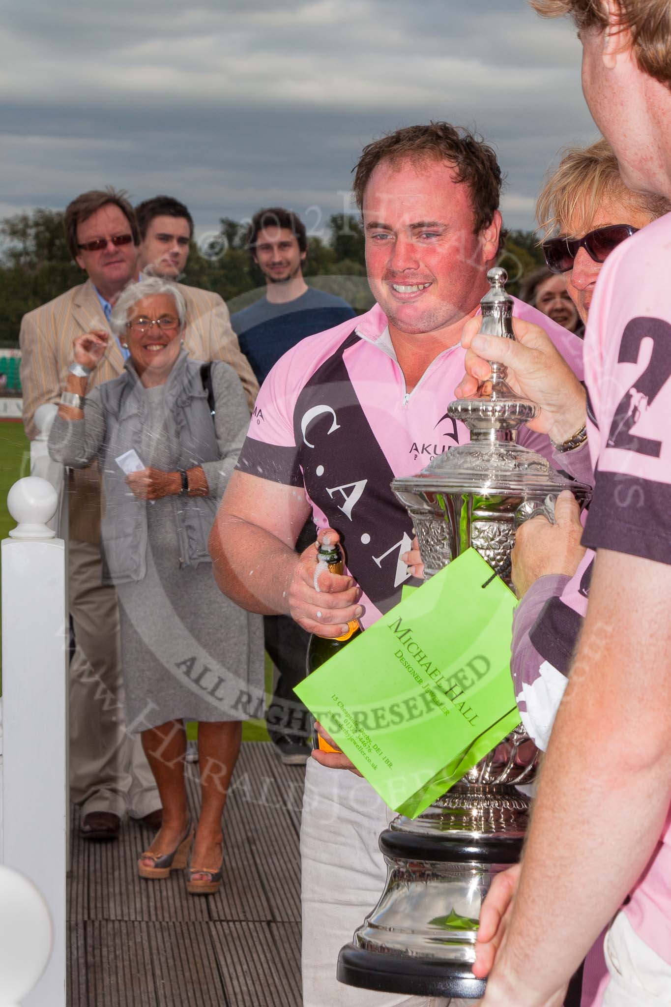 DBPC Polo in the Park 2012: The C.A.N.I. team, winner of the 4 Goal Tusk Trophy Tournament - Grant Collett, Louise Jebsen, and Jamie Potter..
Dallas Burston Polo Club,
Stoneythorpe Estate,
Southam,
Warwickshire,
United Kingdom,
on 16 September 2012 at 16:41, image #254
