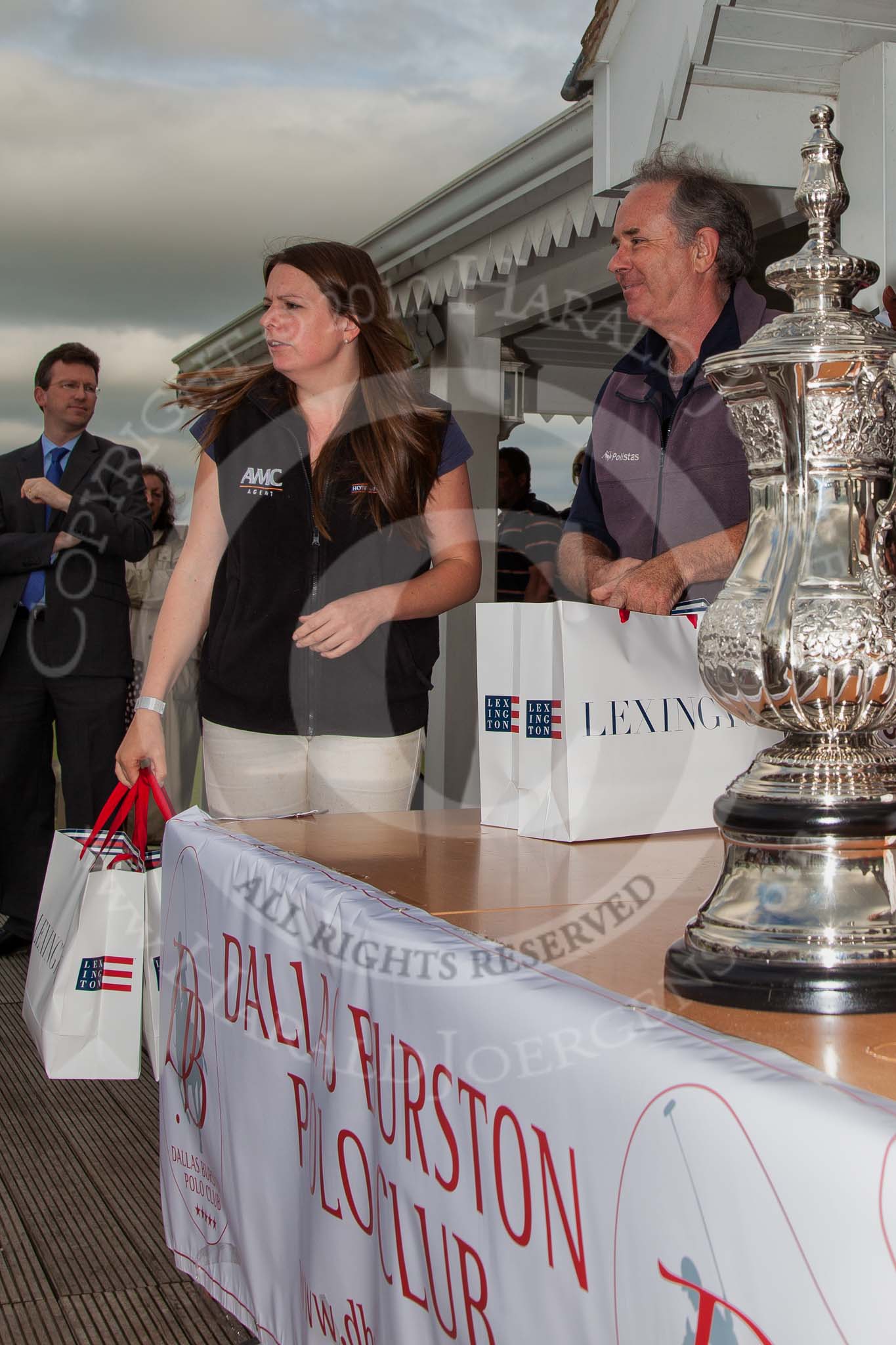 DBPC Polo in the Park 2012: Winners of the Amaranther Trophy, The Inn Team - here Annie Whitehouse and Ian Donald..
Dallas Burston Polo Club,
Stoneythorpe Estate,
Southam,
Warwickshire,
United Kingdom,
on 16 September 2012 at 16:45, image #258