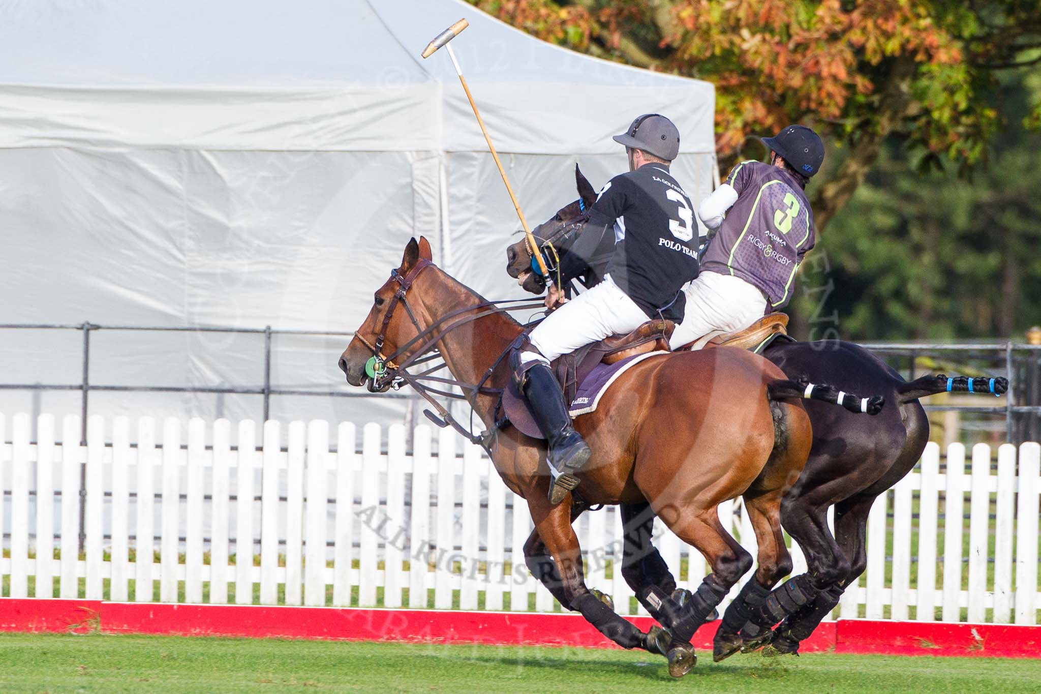 DBPC Polo in the Park 2012: The #3 players from both teams - Pedro Harrison for La Golondrina, and Tomy Iriarte for Rigby & Rigby..
Dallas Burston Polo Club,
Stoneythorpe Estate,
Southam,
Warwickshire,
United Kingdom,
on 16 September 2012 at 17:25, image #277