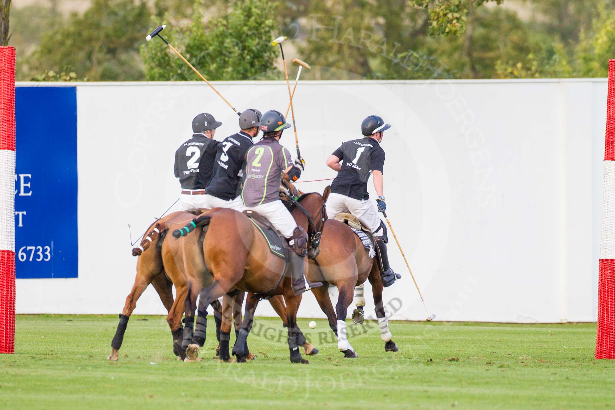 Photo 1209161738051D47201HaraldJoergens DBPC Polo in the Park 2012: Another goal for La Golondrina - #2, Paul Oberschneider, #3, Pedro Harrison, and #1, Hugo Davis, with Rigby & Rigby #2, Steve Rigby..
Dallas Burston Polo Club,
Stoneythorpe Estate,
Southam,
Warwickshire,
United Kingdom,
on 16 September 2012 at 17:38, image #289