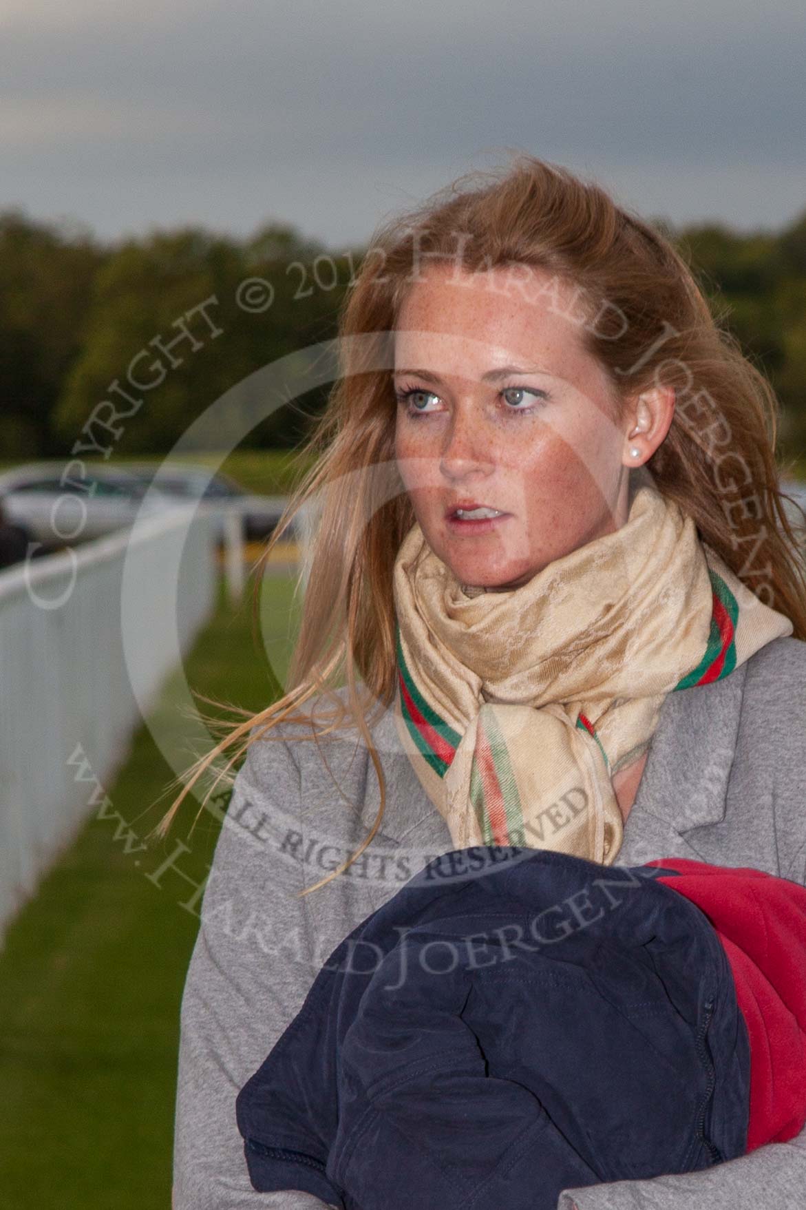 Photo 1209161748515D28546HaraldJoergens DBPC Polo in the Park 2012: Chloe Hunt, acting goal judge and daughter of Polo Manager and umpire Ian 'Ginger' Hunt..
Dallas Burston Polo Club,
Stoneythorpe Estate,
Southam,
Warwickshire,
United Kingdom,
on 16 September 2012 at 17:48, image #299