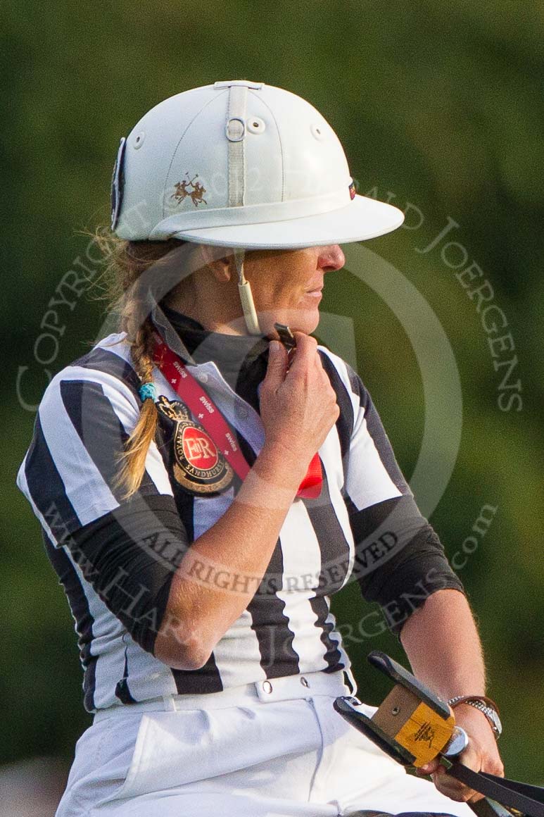 DBPC Polo in the Park 2012: Swiss umpire Barbara Zingg, former Polo Manager of the Royal Military Academy Sandhurst and founder of Heritage Polo..
Dallas Burston Polo Club,
Stoneythorpe Estate,
Southam,
Warwickshire,
United Kingdom,
on 16 September 2012 at 18:17, image #320