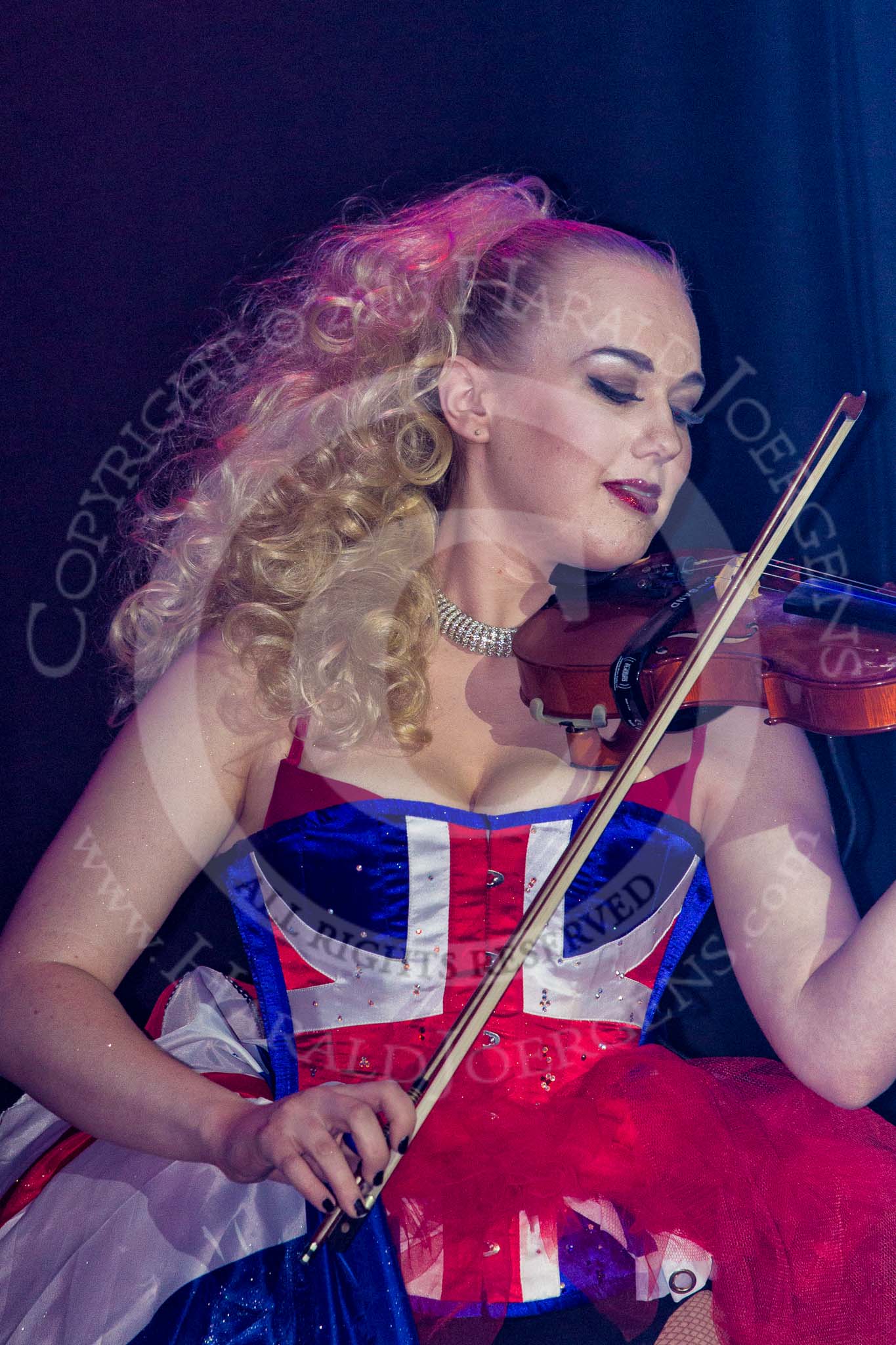 Grand Opening of the DBPC IXL Event Centre: JParmoire's Folies - violin player Rosalie Butcher..
Dallas Burston Polo Club, Stoneythorpe Estate,
Southam,
Warwickshire,
United Kingdom,
on 05 December 2013 at 20:16, image #133