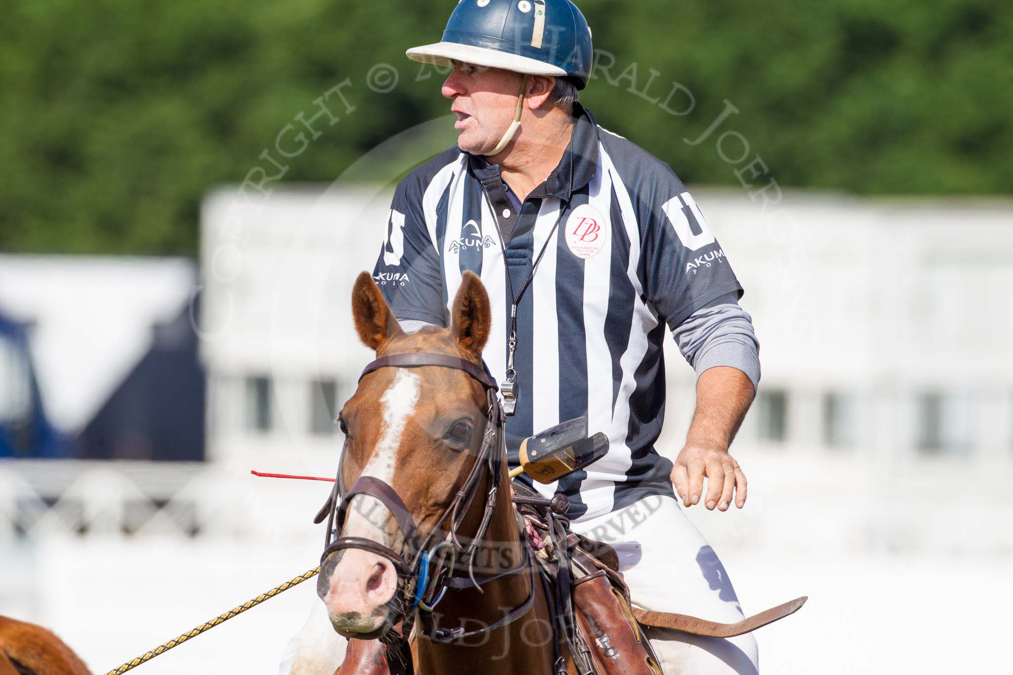 DBPC Polo in the Park 2013, Subsidiary Final Amaranther Trophy (0 Goal), Leadenham vs Kingsbridge: Umpire Huw Beaven before the start of the first match of the day..
Dallas Burston Polo Club, ,
Southam,
Warwickshire,
United Kingdom,
on 01 September 2013 at 10:19, image #25