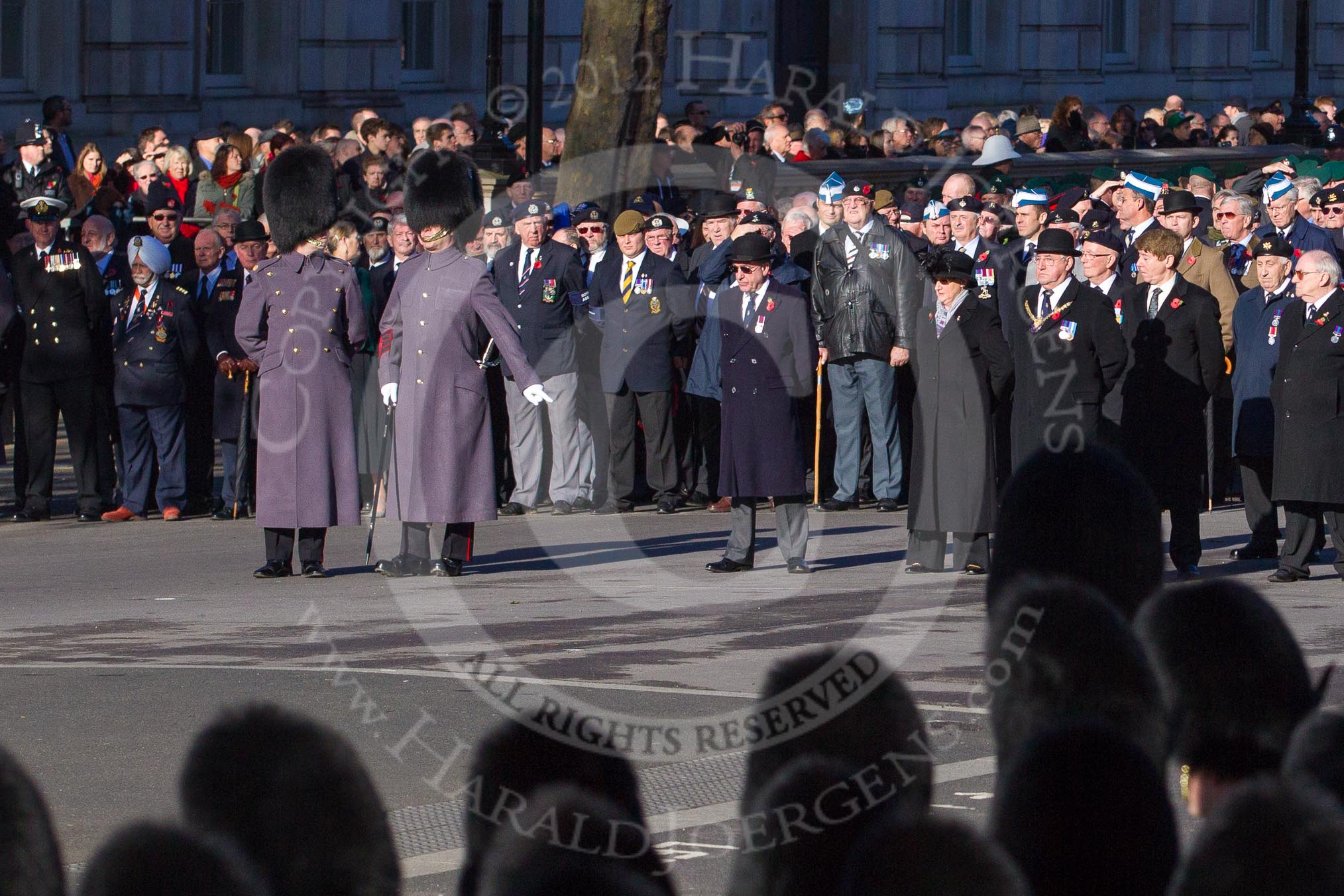Photo 1211111130361D49519HaraldJoergens Remembrance Sunday 2012 Cenotaph March Past: Garrison Sergeant Major William Mott OBE, the senior Warrant Officer of the British Army responsible for all state ceremonial events, in front of the participants of the March Past..
Whitehall, Cenotaph,
London SW1,
United Kingdom,
on 11 November 2012 at 11:30, image #24