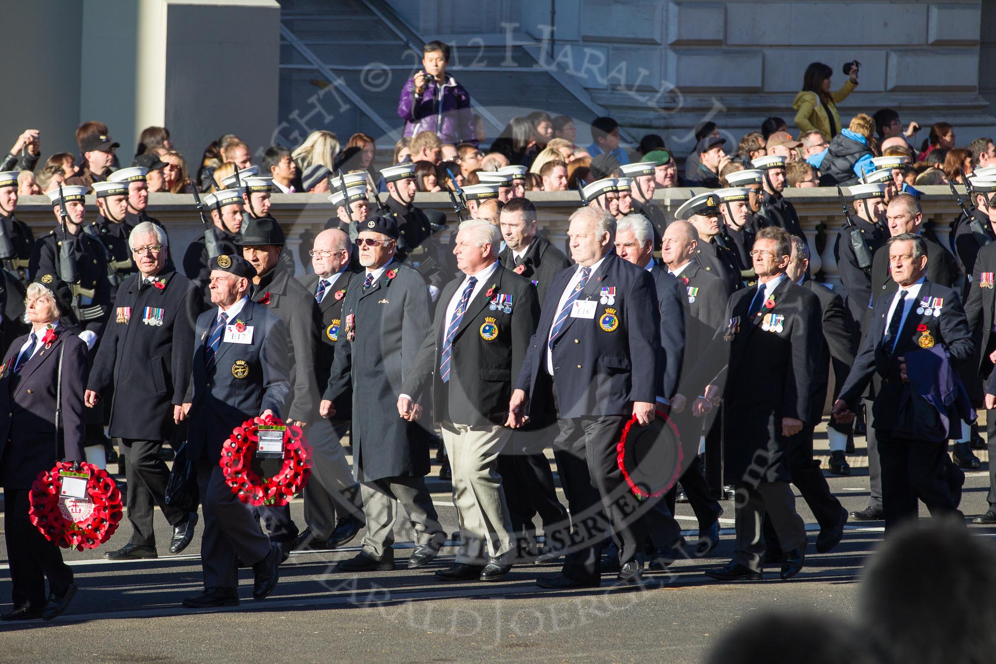 Remembrance Sunday 2012 Cenotaph March Past: Group E17 - LST & Landing Craft Association and E18 - HMS Andromeda Association..
Whitehall, Cenotaph,
London SW1,

United Kingdom,
on 11 November 2012 at 11:40, image #128
