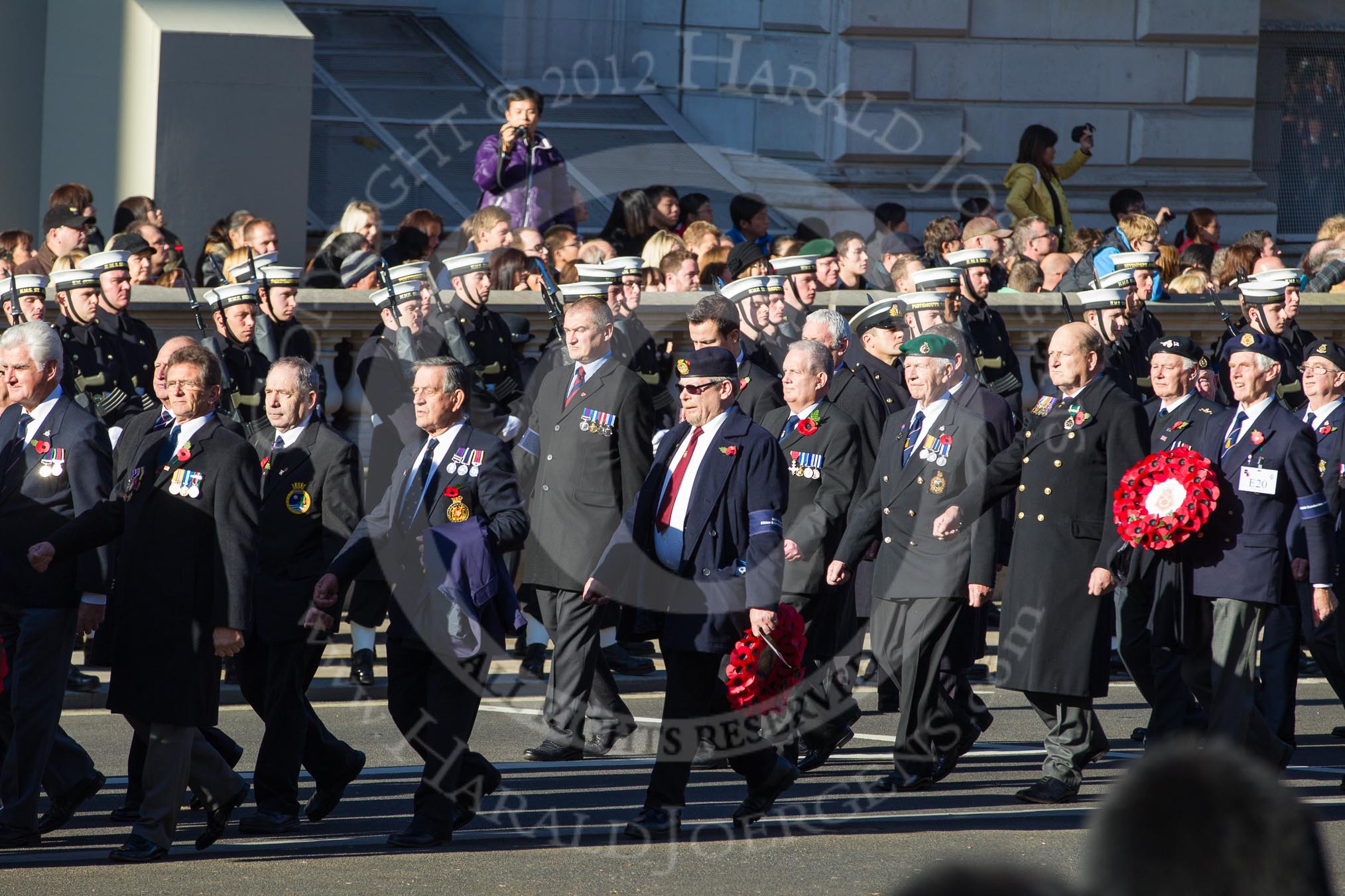 Remembrance Sunday 2012 Cenotaph March Past: Group E19 - HMS Bulwark, Albion & Centaur Association and E20 - HMS Cumberland Association..
Whitehall, Cenotaph,
London SW1,

United Kingdom,
on 11 November 2012 at 11:40, image #134